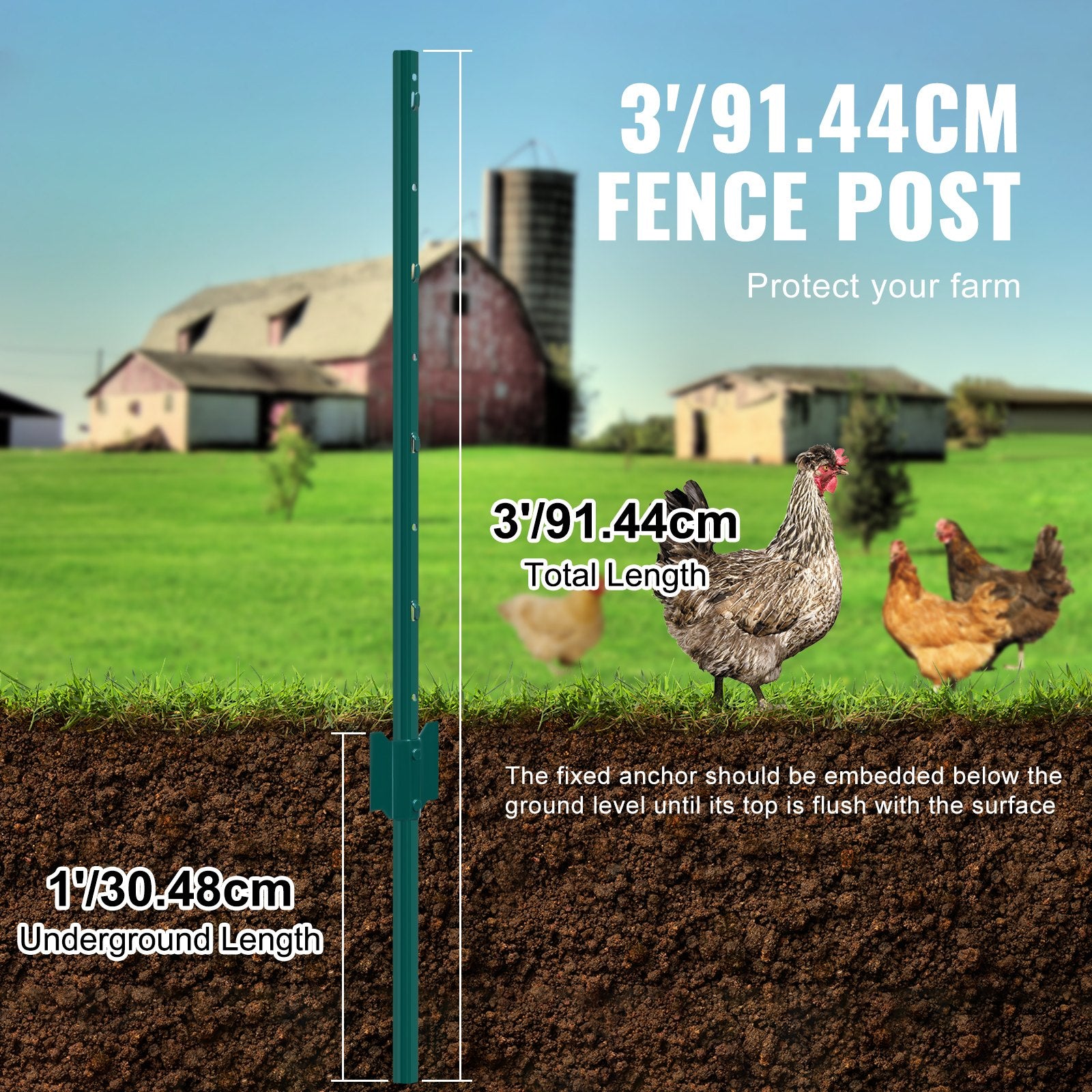 Vases & Table Decor: VEVOR 3 Feet Fence Post, 10 Pack U-Channel Heavy Duty Metal Fence Posts, Sturdy Steel Fence Stakes for Garden Yard, Lawn, Farms and Outdoor Wire Fencing, Green