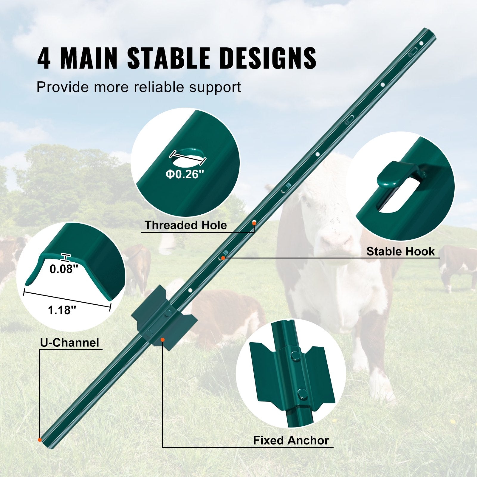 Vases & Table Decor: VEVOR 3 Feet Fence Post, 10 Pack U-Channel Heavy Duty Metal Fence Posts, Sturdy Steel Fence Stakes for Garden Yard, Lawn, Farms and Outdoor Wire Fencing, Green