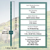 Vases & Table Decor: VEVOR 3 Feet Fence Post, 10 Pack U-Channel Heavy Duty Metal Fence Posts, Sturdy Steel Fence Stakes for Garden Yard, Lawn, Farms and Outdoor Wire Fencing, Green