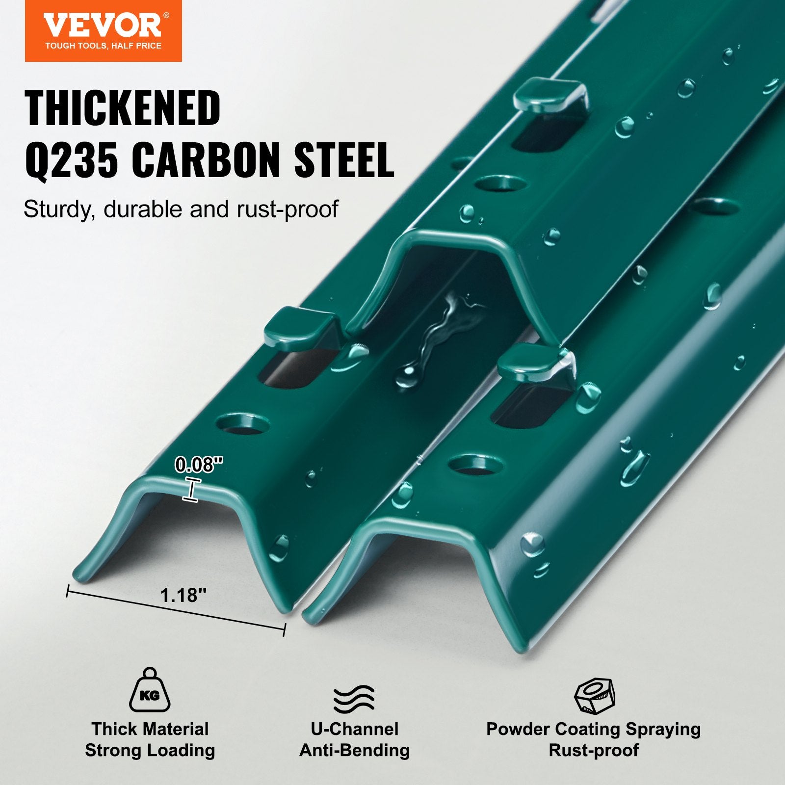 Traffic Control & Parking Tools: VEVOR 5 Feet Fence Post 10 Pack T-Post Heavy Duty Metal Fence Posts Green