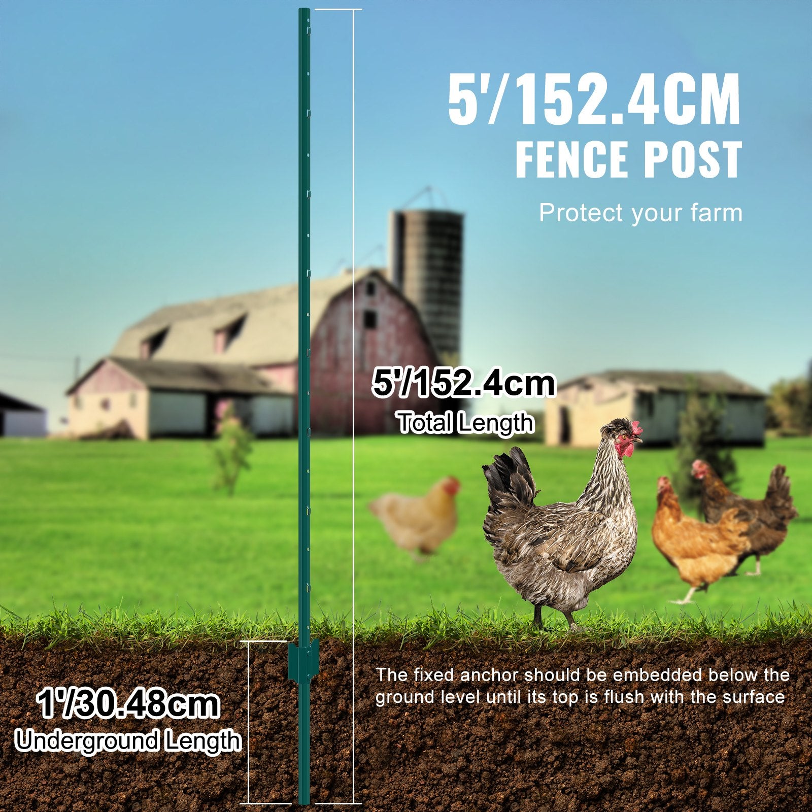 Traffic Control & Parking Tools: VEVOR 5 Feet Fence Post 10 Pack T-Post Heavy Duty Metal Fence Posts Green