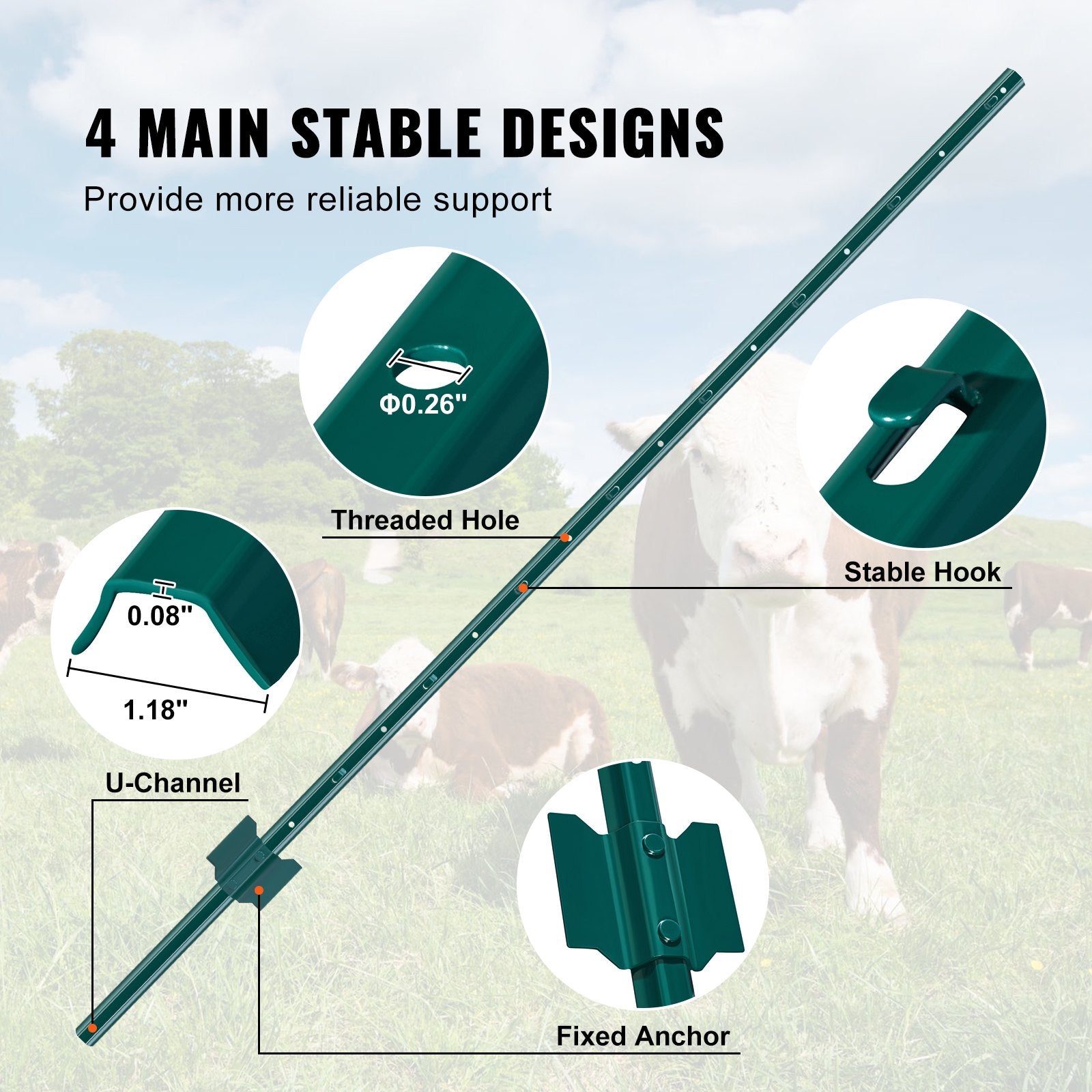 Traffic Control & Parking Tools: VEVOR 5 Feet Fence Post 10 Pack T-Post Heavy Duty Metal Fence Posts Green