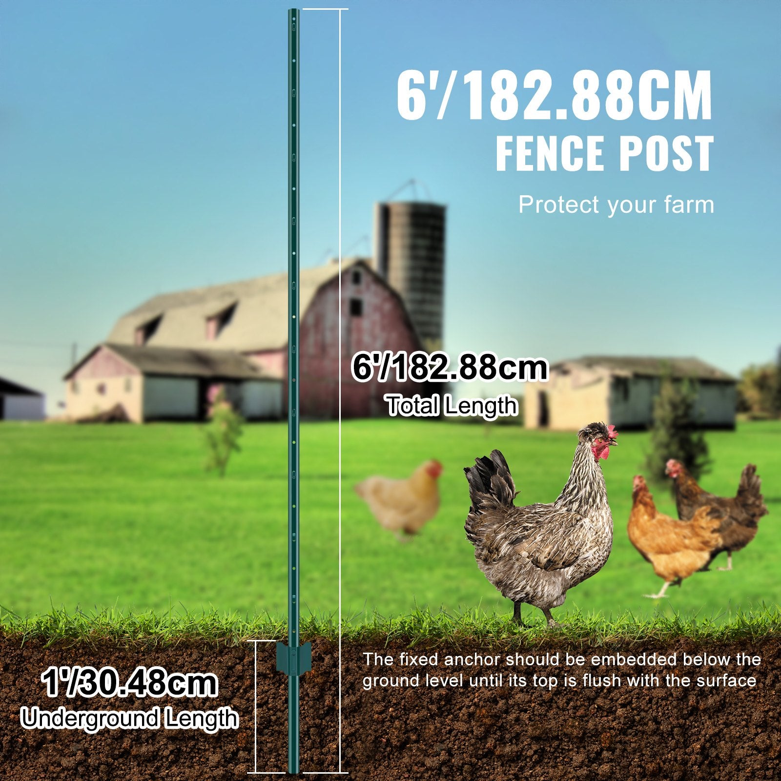 Traffic Control & Parking Tools: VEVOR 6 Feet Fence Post 6 Pack T-Post Heavy Duty Metal Fence Posts Green