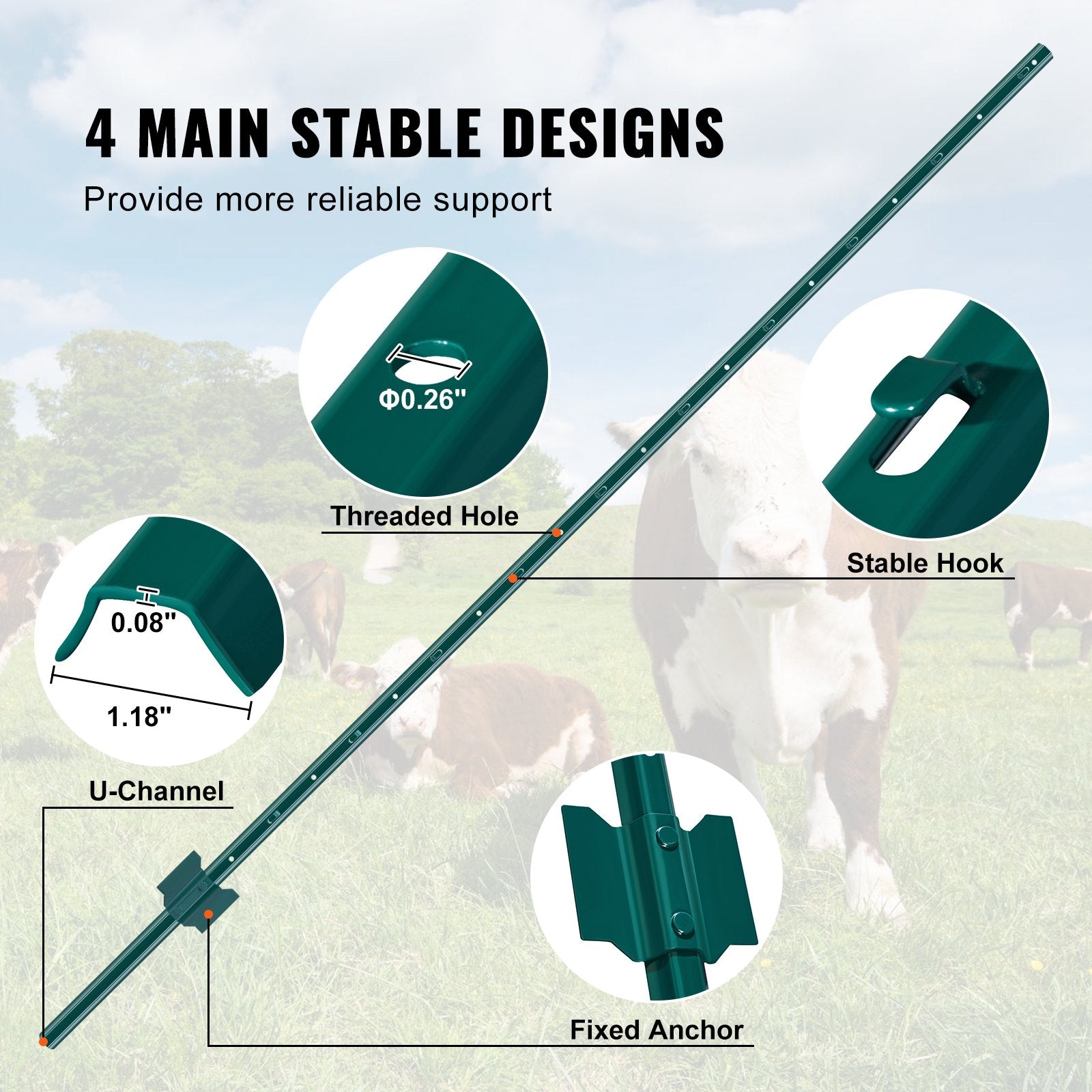 Traffic Control & Parking Tools: VEVOR 6 Feet Fence Post 6 Pack T-Post Heavy Duty Metal Fence Posts Green