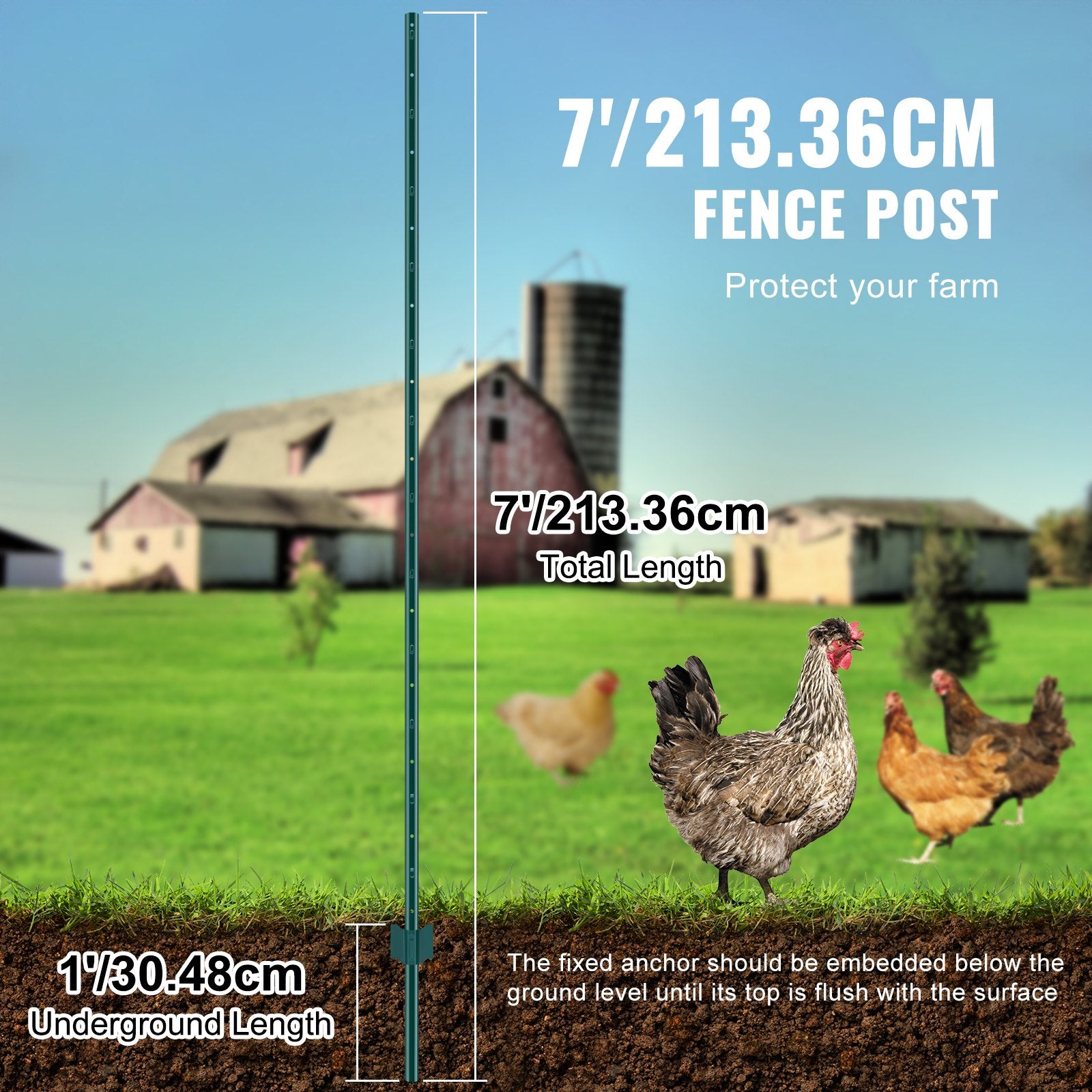 Fencing: VEVOR 7 Feet Fence Post, 10 Pack U-Channel Heavy Duty Metal Fence Posts, Sturdy Steel Fence Stakes for Garden Yard, Lawn, Farms and Outdoor Wire Fencing, Green