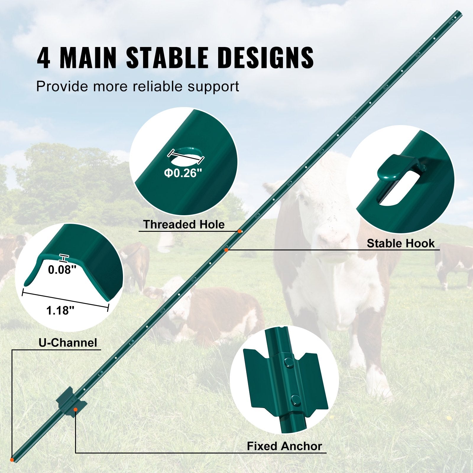 Fencing: VEVOR 7 Feet Fence Post, 10 Pack U-Channel Heavy Duty Metal Fence Posts, Sturdy Steel Fence Stakes for Garden Yard, Lawn, Farms and Outdoor Wire Fencing, Green
