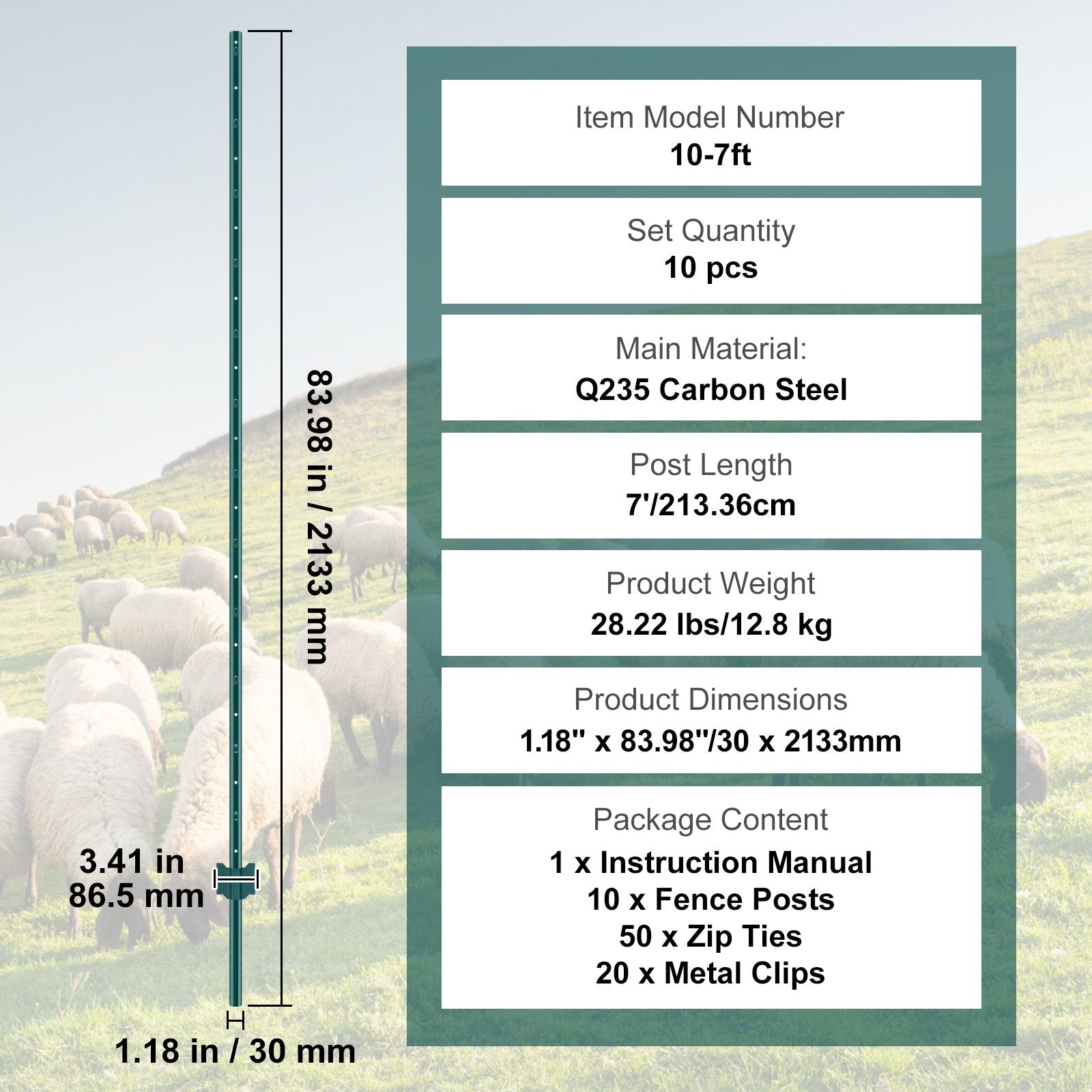 Fencing: VEVOR 7 Feet Fence Post, 10 Pack U-Channel Heavy Duty Metal Fence Posts, Sturdy Steel Fence Stakes for Garden Yard, Lawn, Farms and Outdoor Wire Fencing, Green