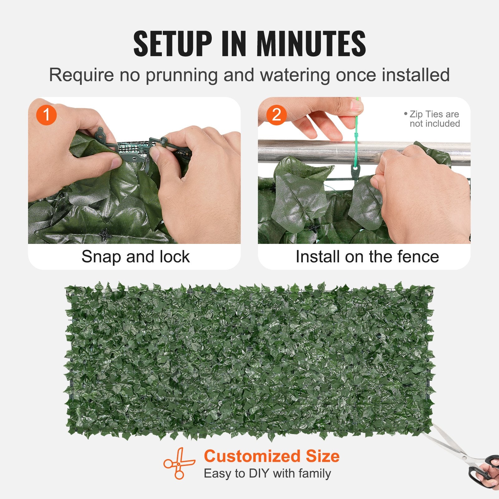 Artificial Wall Plants: VEVOR Ivy Privacy Fence, 990 x 2490 mm  Artificial Green Wall Screen, Greenery Ivy Fence with Mesh Cloth Backing and Strengthened Joint, Faux Hedges Vine Leaf Decoration for Outdoor Garden, Yard