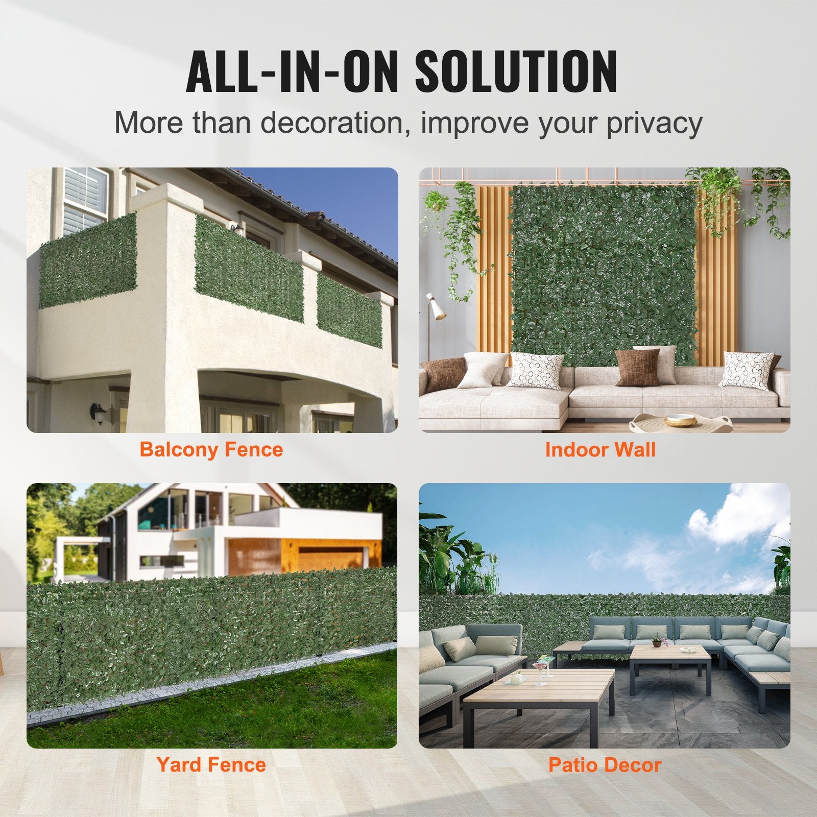 Artificial Wall Plants: VEVOR Ivy Privacy Fence, 1500 x 2490 mm Artificial Green Wall Screen, Greenery Ivy Fence with Strengthened Joint, Faux Hedges Vine Leaf Decoration for Outdoor Garden, Yard, Patio Decor