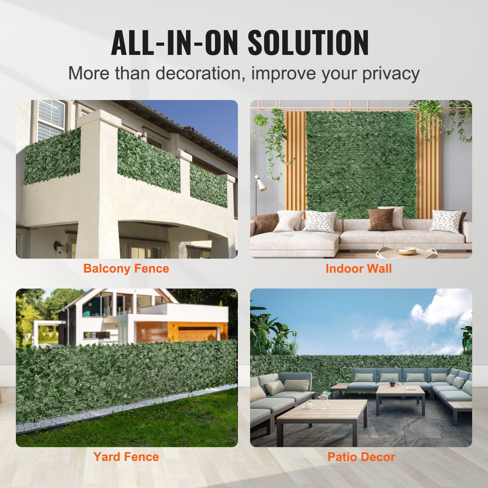 Ivy Privacy Fence, 1830 x 2440 mm Artificial Green Wall Screen, Greenery Ivy Fence with Mesh Cloth Backing and Strengthened Joint, Faux Hedges Vine Leaf Decoration for Outdoor Garden, Yard