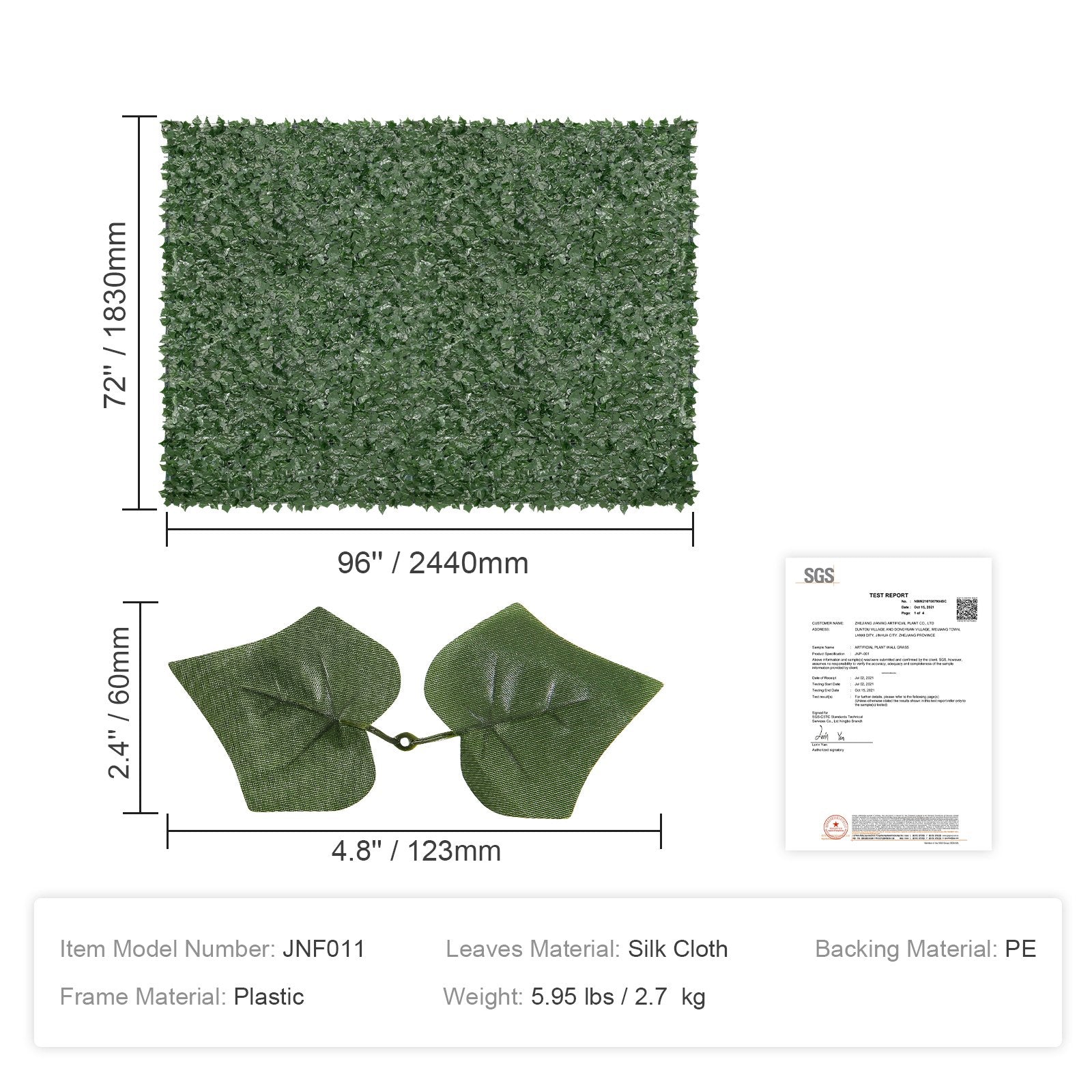 Ivy Privacy Fence, 1830 x 2440 mm Artificial Green Wall Screen, Greenery Ivy Fence with Mesh Cloth Backing and Strengthened Joint, Faux Hedges Vine Leaf Decoration for Outdoor Garden, Yard
