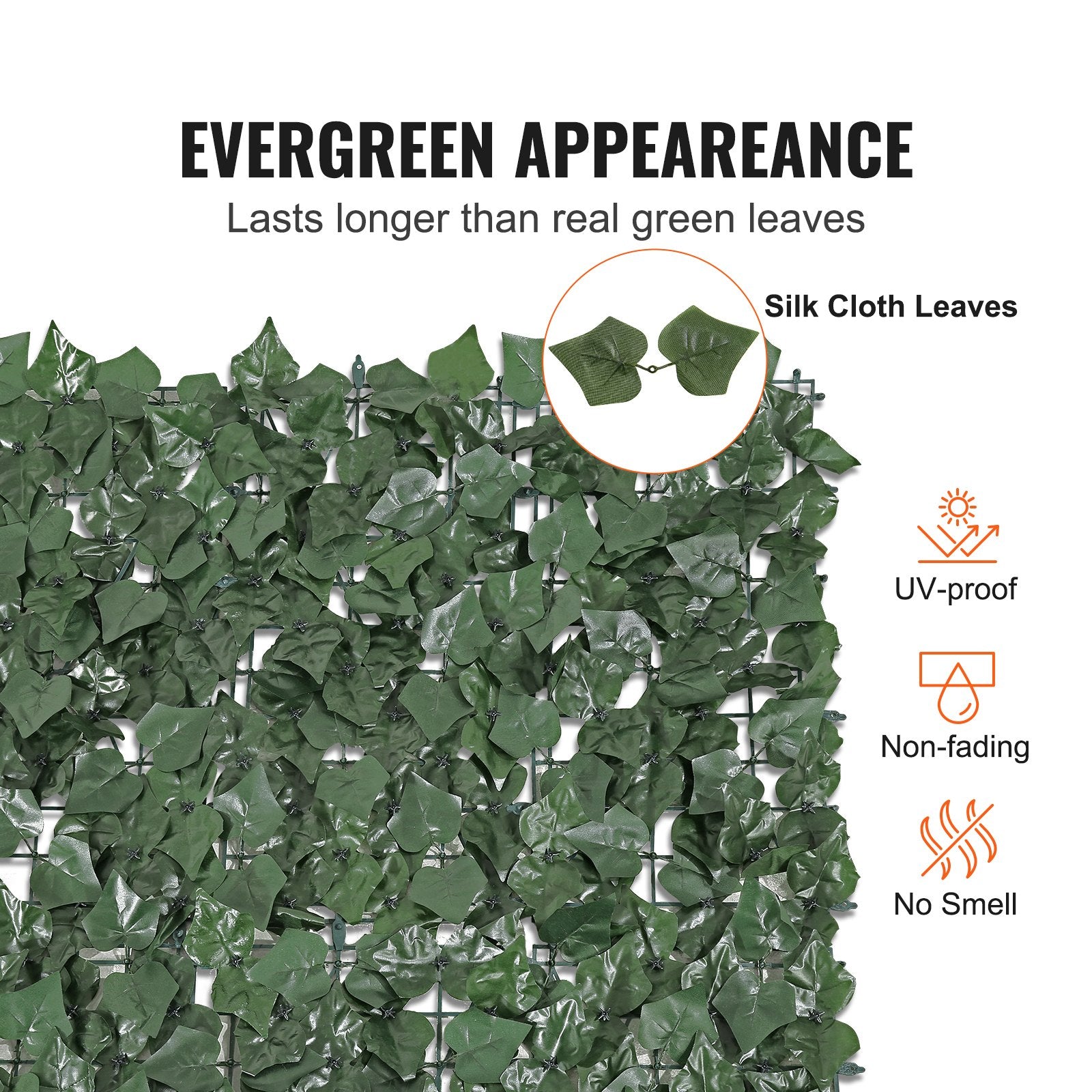 Artificial Wall Plants: VEVOR Ivy Privacy Fence, 2440 x 1830 mm Artificial Green Wall Screen, Greenery Ivy Fence with Strengthened Joint, Faux Hedges Vine Leaf Decoration for Outdoor Garden, Yard, Balcony, Patio Decor