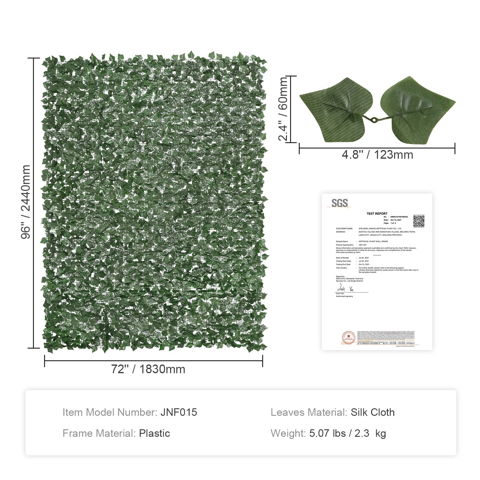 Artificial Wall Plants: VEVOR Ivy Privacy Fence, 2440 x 1830 mm Artificial Green Wall Screen, Greenery Ivy Fence with Strengthened Joint, Faux Hedges Vine Leaf Decoration for Outdoor Garden, Yard, Balcony, Patio Decor