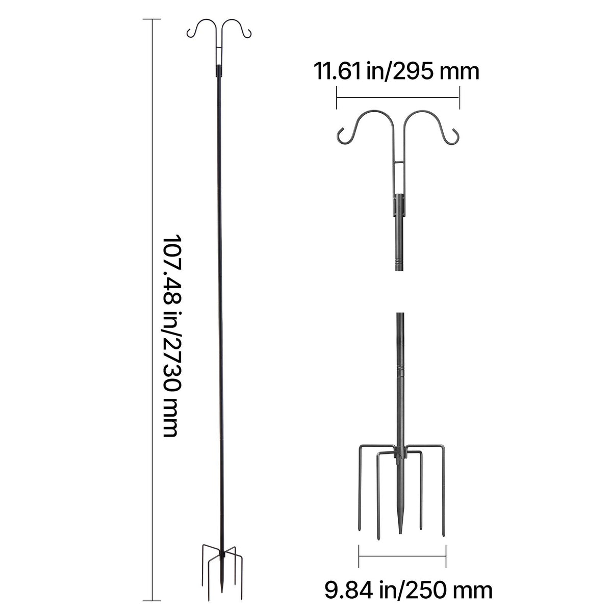 Double Shepherds Hooks for Outdoor, 8 Pack 2730 mm Heavy Duty Bird Feeder Pole, 19 mm Thick Garden Hooks for Hanging Hummingbird Feeder, Plant Baskets, Solar Light Lanterns,Wind Chimes
