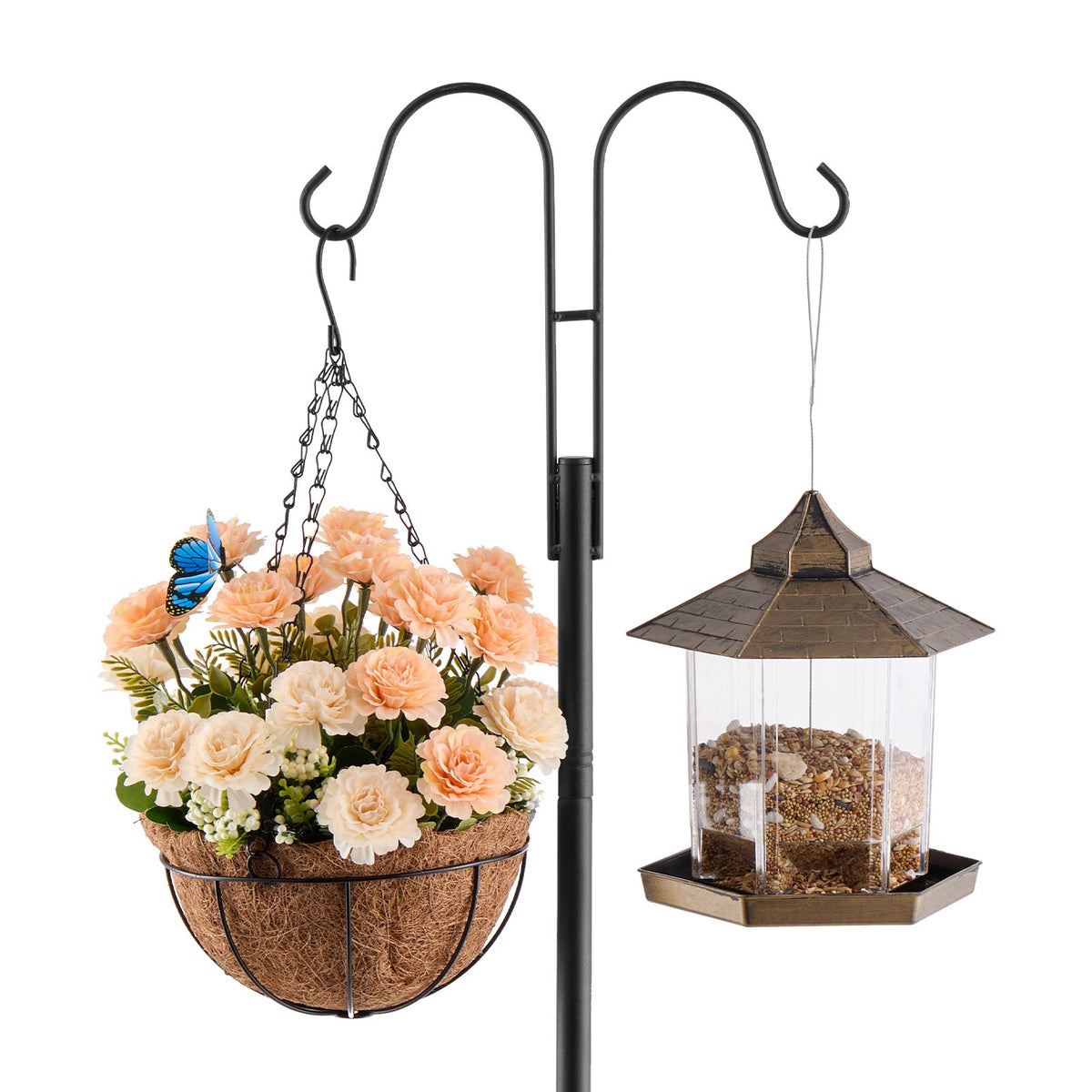 Double Shepherds Hooks for Outdoor, 8 Pack 2730 mm Heavy Duty Bird Feeder Pole, 19 mm Thick Garden Hooks for Hanging Hummingbird Feeder, Plant Baskets, Solar Light Lanterns,Wind Chimes