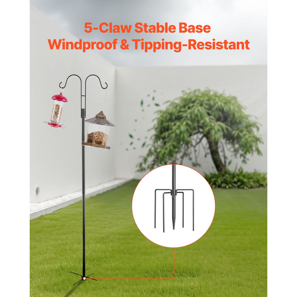 Double Shepherds Hooks for Outdoor, 8 Pack 1560 mm Heavy Duty Bird Feeder Pole, 19 mm Thick Garden Hooks for Hanging Hummingbird Feeder, Plant Baskets, Solar Light Lanterns,Wind Chimes