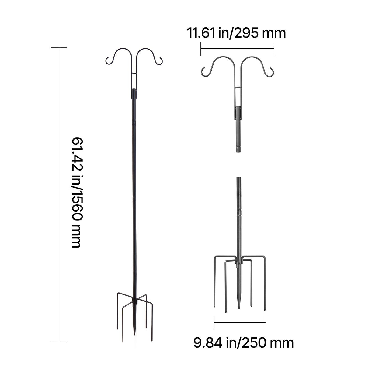 Double Shepherds Hooks for Outdoor, 8 Pack 1560 mm Heavy Duty Bird Feeder Pole, 19 mm Thick Garden Hooks for Hanging Hummingbird Feeder, Plant Baskets, Solar Light Lanterns,Wind Chimes