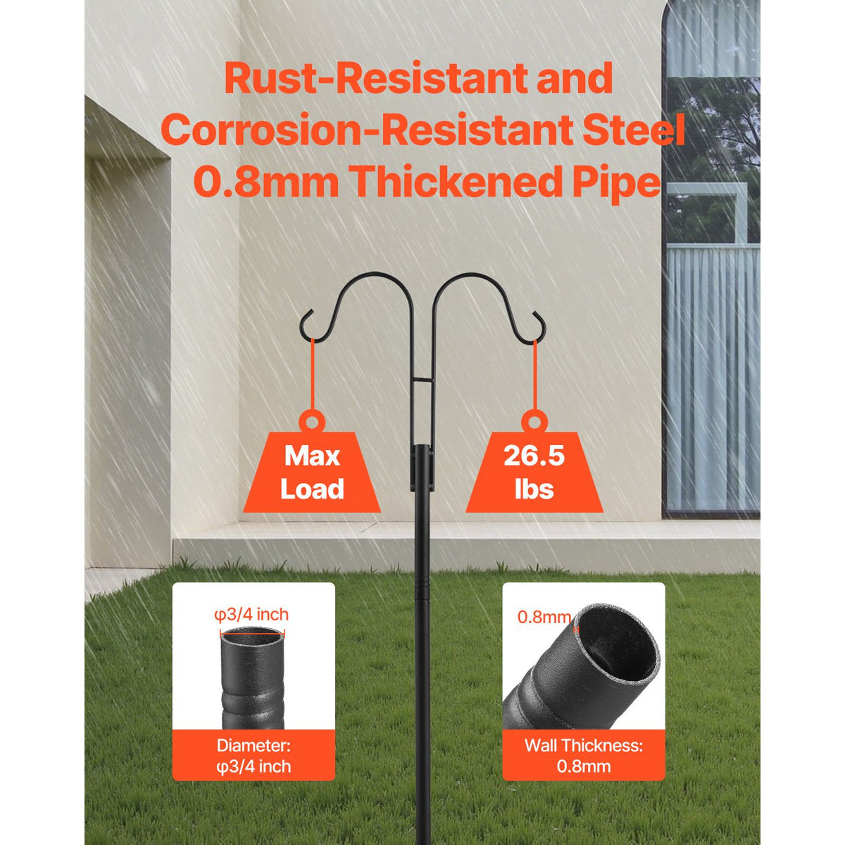 Double Shepherds Hooks for Outdoor, 8 Pack 1950 mm Heavy Duty Bird Feeder Pole, 19 mm Thick Garden Hooks for Hanging Hummingbird Feeder, Plant Baskets, Solar Light Lanterns,Wind Chimes