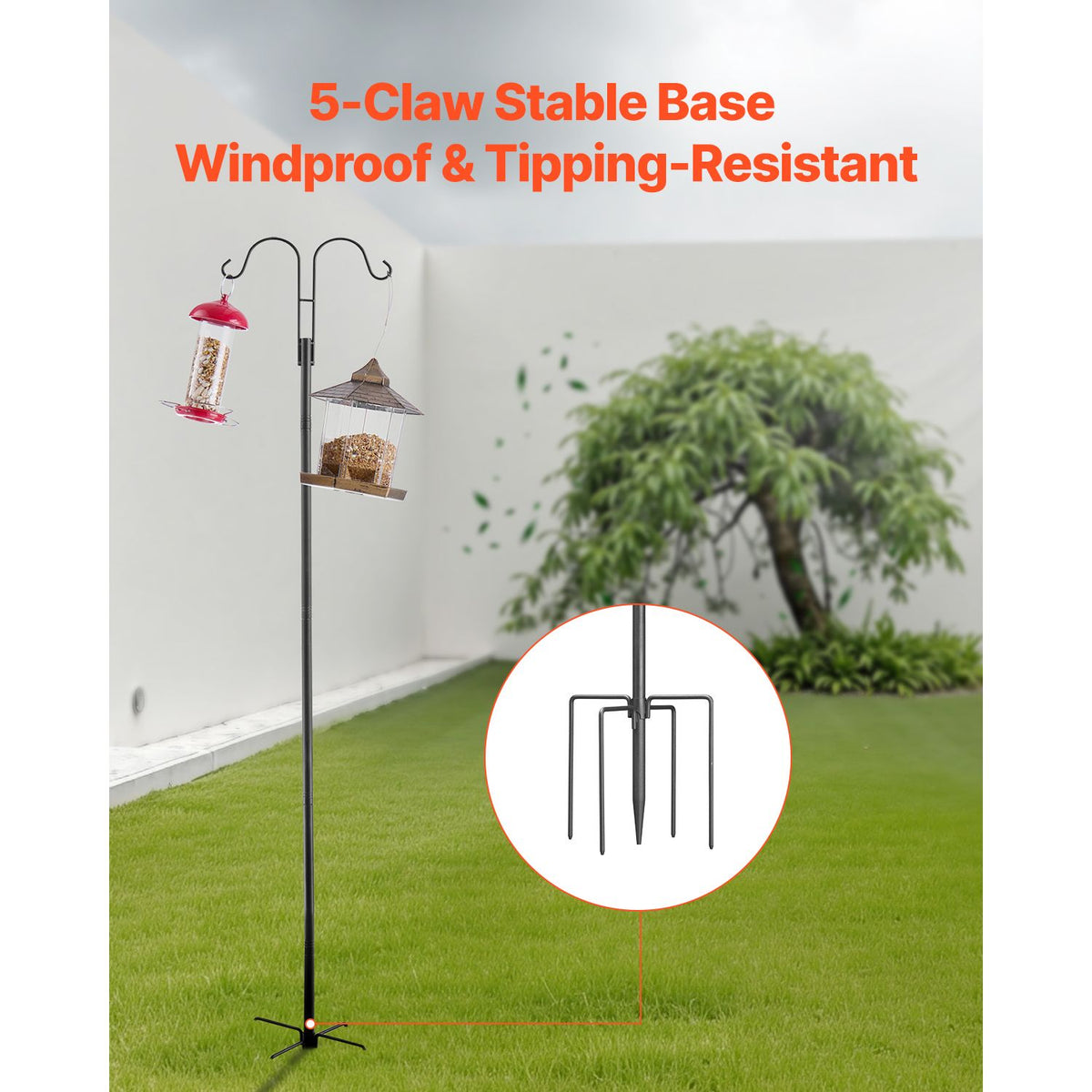 Double Shepherds Hooks for Outdoor, 8 Pack 1950 mm Heavy Duty Bird Feeder Pole, 19 mm Thick Garden Hooks for Hanging Hummingbird Feeder, Plant Baskets, Solar Light Lanterns,Wind Chimes