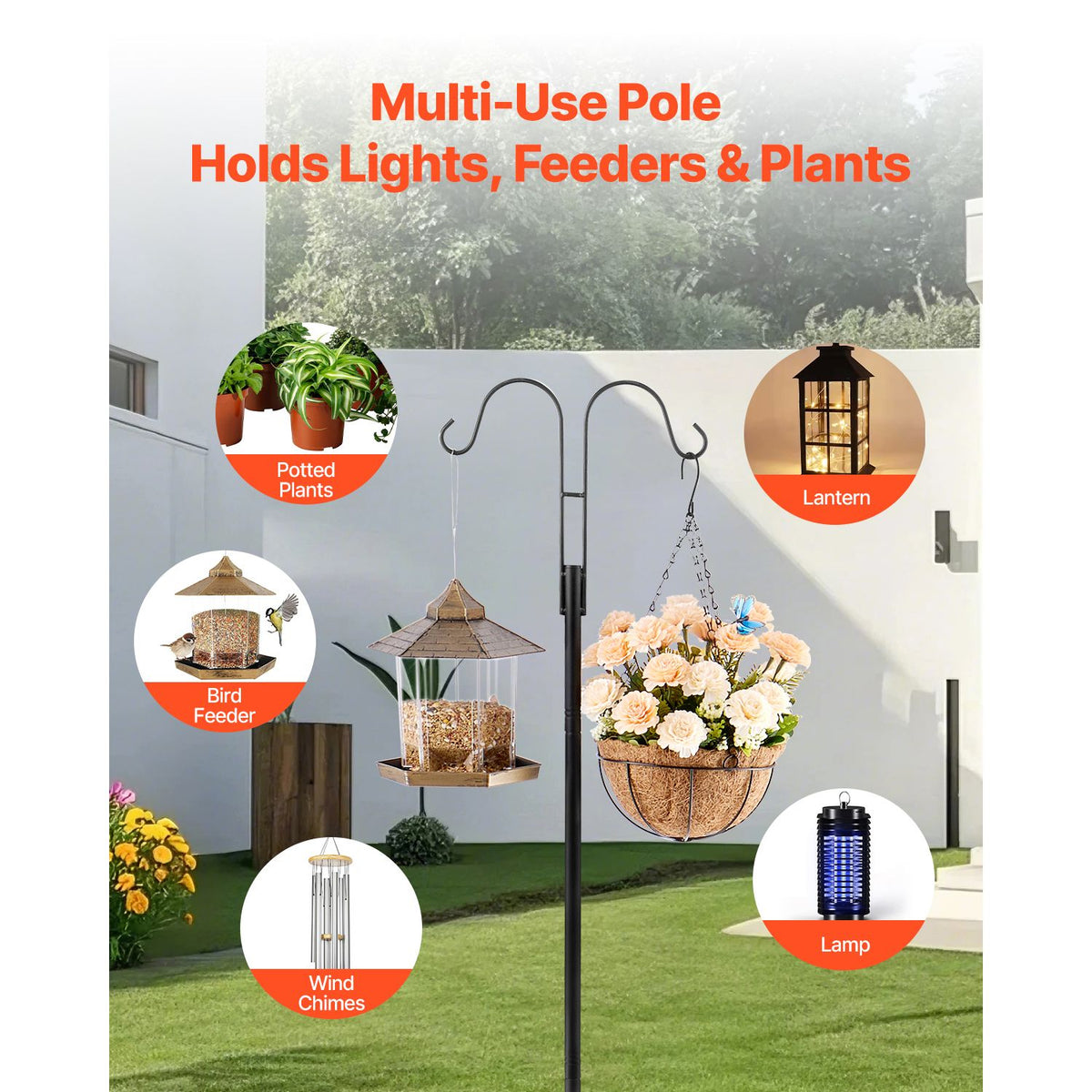Double Shepherds Hooks for Outdoor, 8 Pack 1950 mm Heavy Duty Bird Feeder Pole, 19 mm Thick Garden Hooks for Hanging Hummingbird Feeder, Plant Baskets, Solar Light Lanterns,Wind Chimes