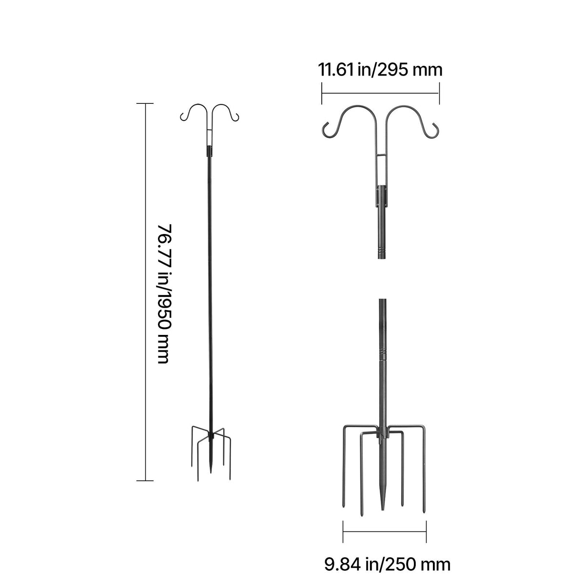 Double Shepherds Hooks for Outdoor, 8 Pack 1950 mm Heavy Duty Bird Feeder Pole, 19 mm Thick Garden Hooks for Hanging Hummingbird Feeder, Plant Baskets, Solar Light Lanterns,Wind Chimes