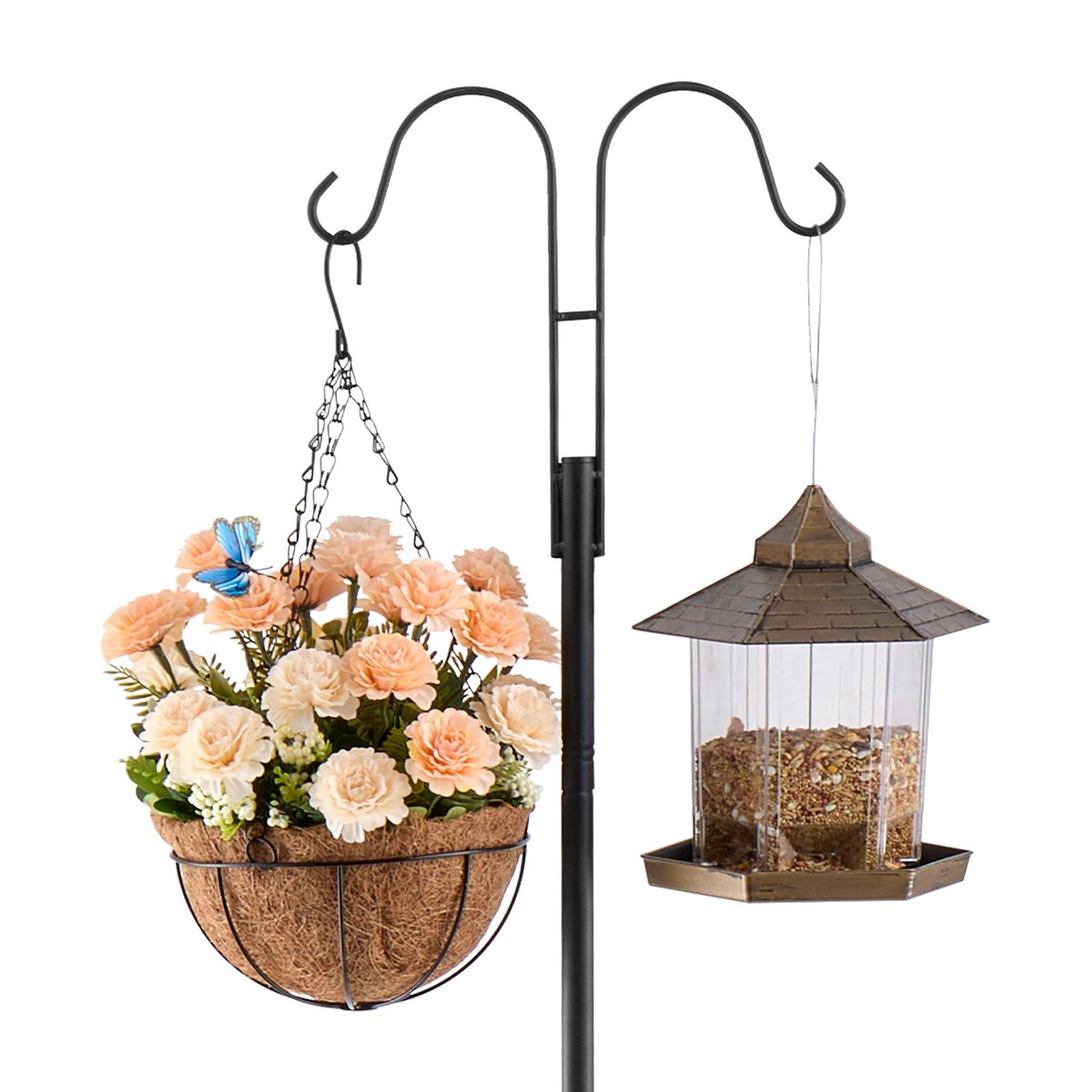 Double Shepherds Hooks for Outdoor, 8 Pack 1950 mm Heavy Duty Bird Feeder Pole, 19 mm Thick Garden Hooks for Hanging Hummingbird Feeder, Plant Baskets, Solar Light Lanterns,Wind Chimes