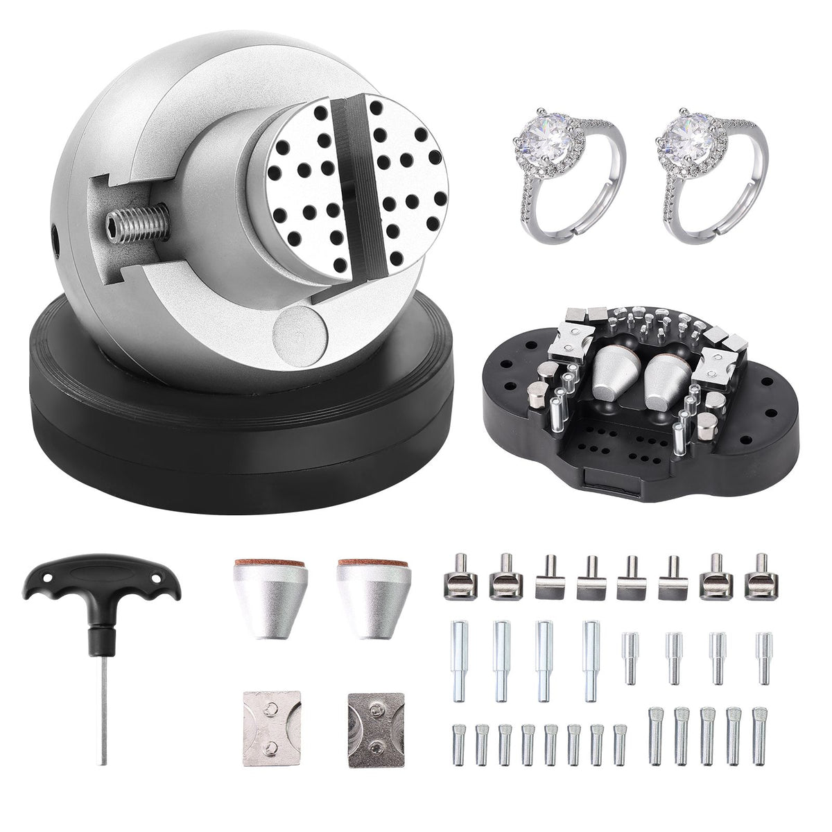 Ball Vise, 5" Engraving Setting Tool, 360° Rotation Engraving Block Vise, 35 PCS Attachment Jewelry Engraving Block Tools Standard Block for Gemstone Inlay and Small-Scale Engraving