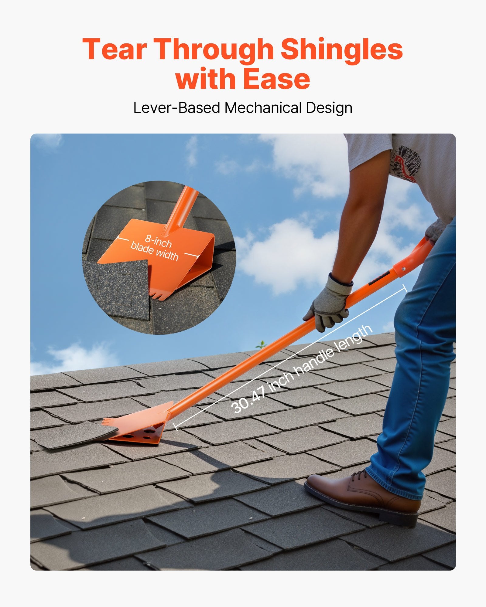 Room Dividers: VEVOR Shingle Shovel 1 Pack, D-Grip Handle Shingle Roof Ripper, High Hardness 45# Steel & Lightweight Easy Tearing Off Roofing & Nails Tool, ideal for Commercial and Residential Use,Orange