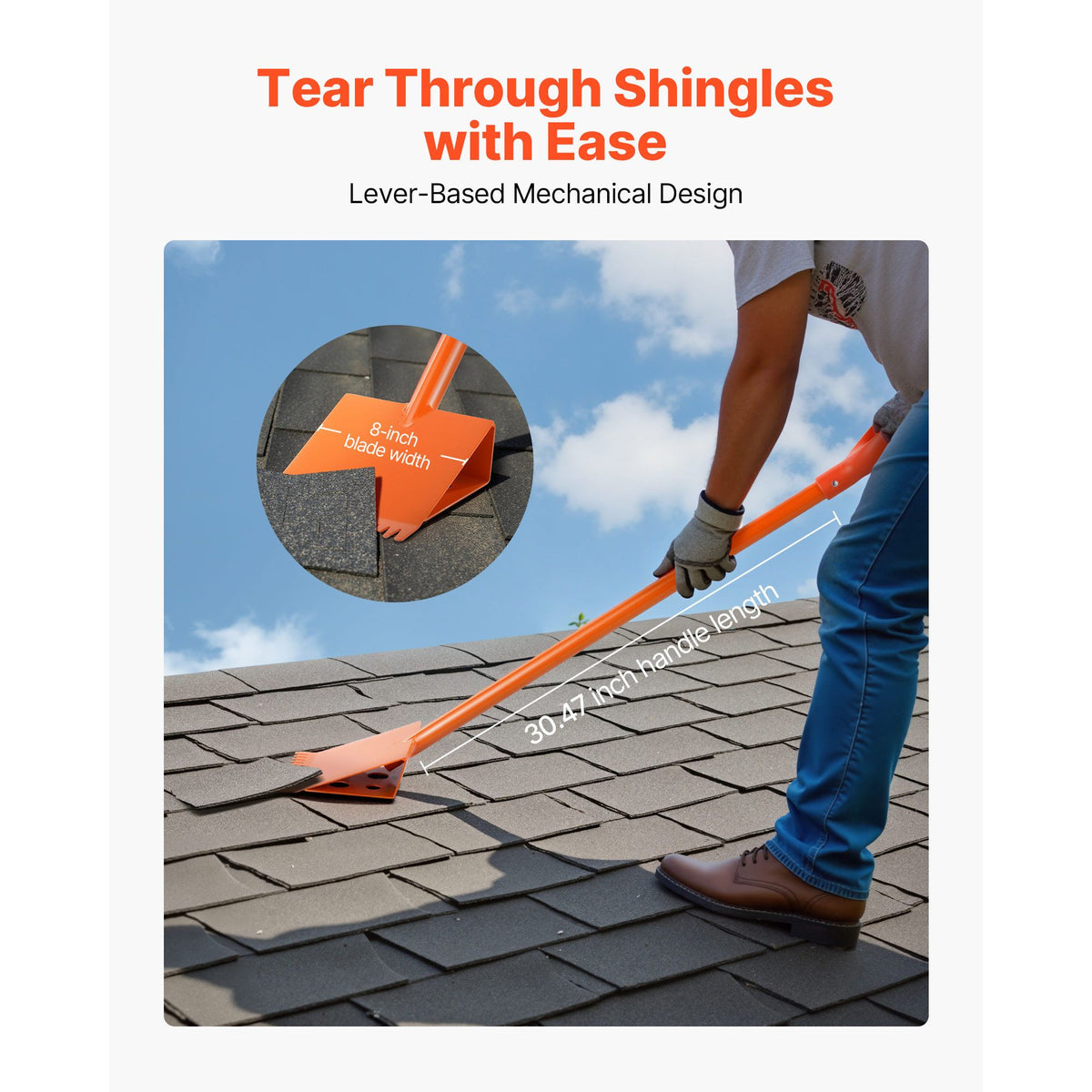 Shingle Shovel 2 Pack, D-Grip Handle Shingle Roof Ripper, High Hardness 45# Steel & Lightweight Easy Tearing Off Roofing & Nails Tool, ideal for Commercial and Residential Use,Orange