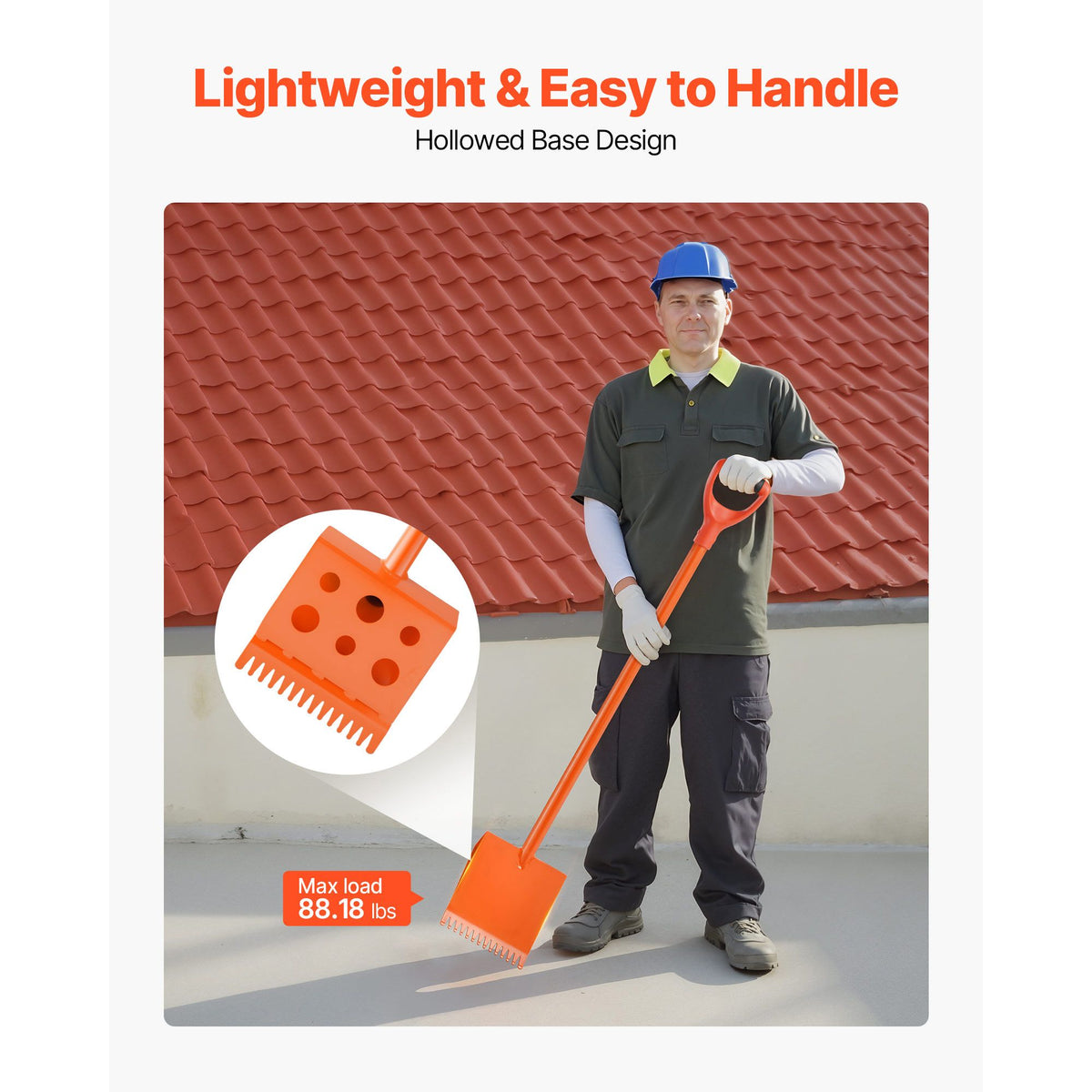 Shingle Shovel 2 Pack, D-Grip Handle Shingle Roof Ripper, High Hardness 45# Steel & Lightweight Easy Tearing Off Roofing & Nails Tool, ideal for Commercial and Residential Use,Orange