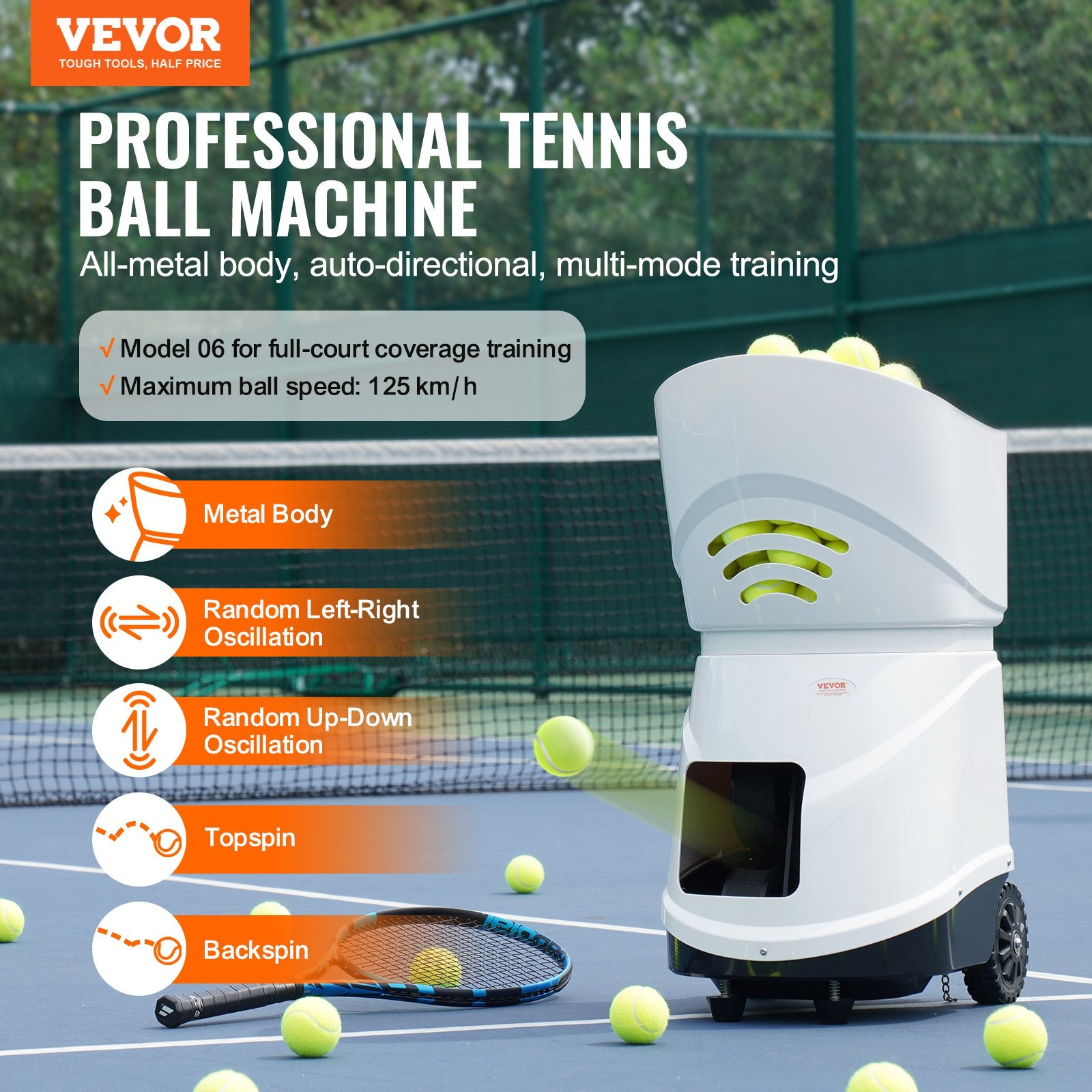 Basketball & Basketball Accessories: VEVOR Tennis Ball Machine Automatic Portable Ball Launcher Training Practice