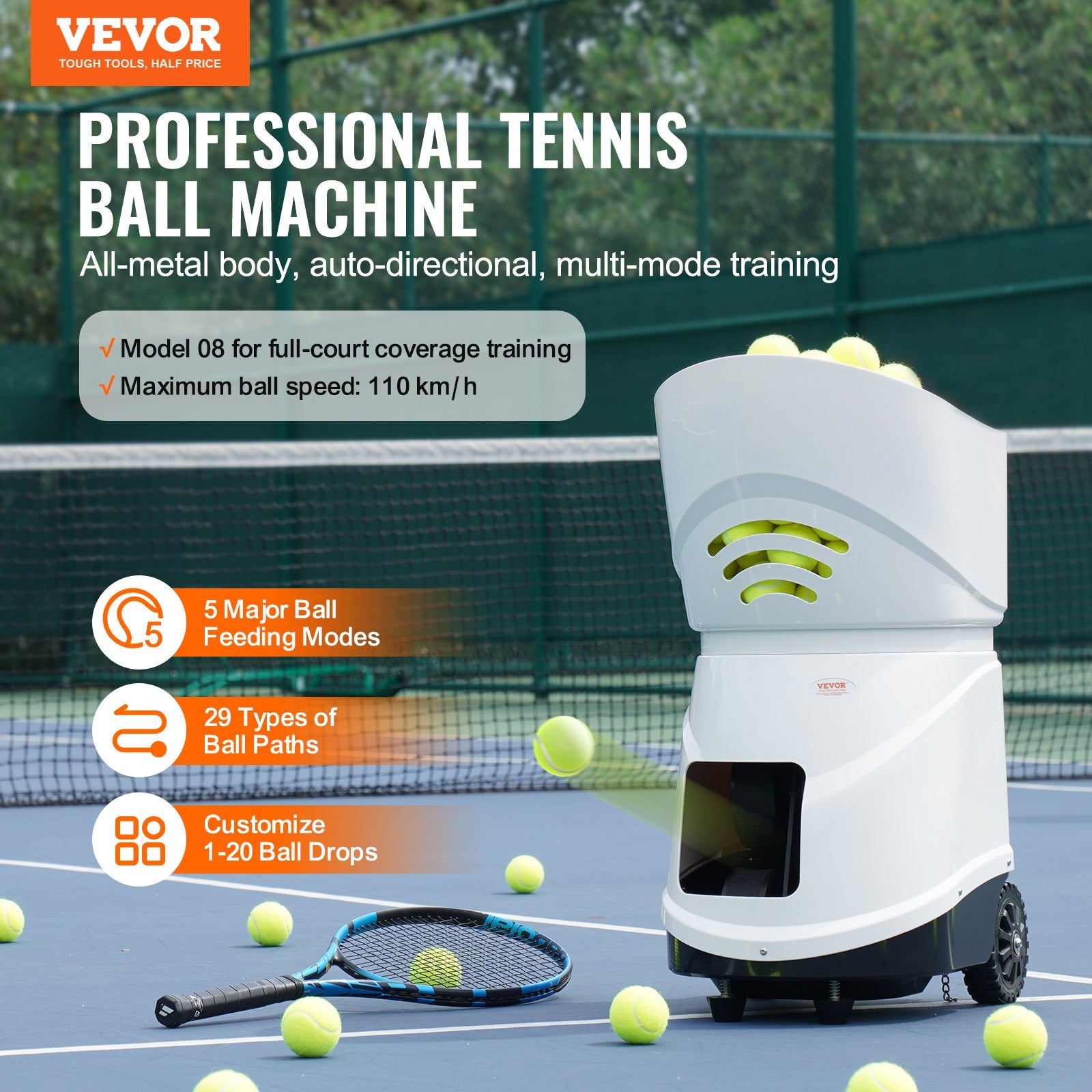 Basketball & Basketball Accessories: VEVOR Tennis Ball Machine Automatic Portable Ball Launcher Training Practice