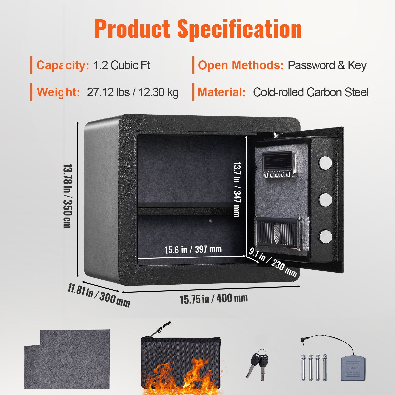 Beds & Bed Frames: VEVOR Safe 1.2 Cubic Feet Home Safe Steel for Cash Gold 15.8x11.8x13.8 inch