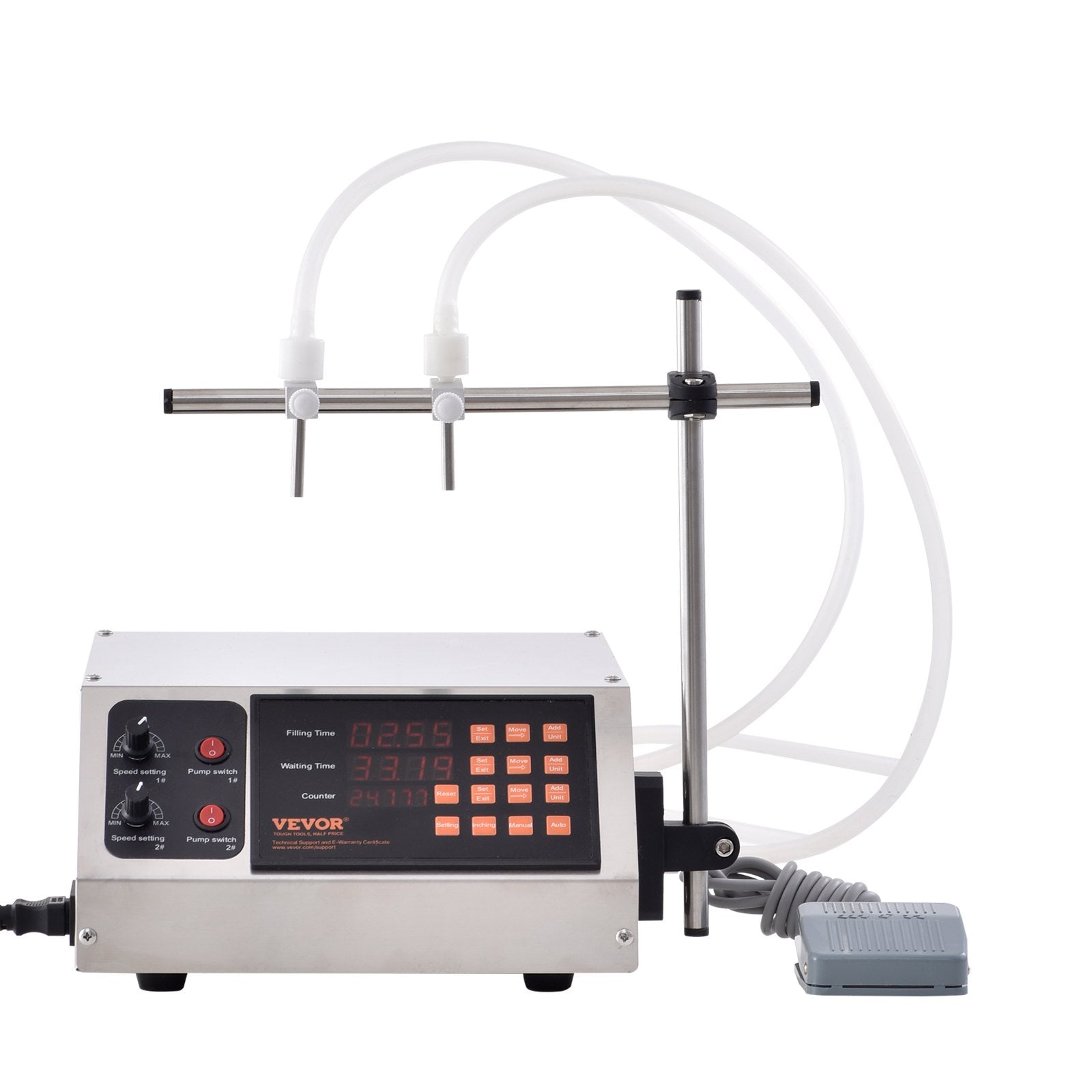 Food Storage: VEVOR Liquid Filling Machine, 10-4000ml Filling Capacity, Automatic Bottle Filler Machine Bottling Machine Digital Control for Milk, Water, Wine, Beverage, Soy Sauce, Vinegar, Alcohol (Double Nozzle)
