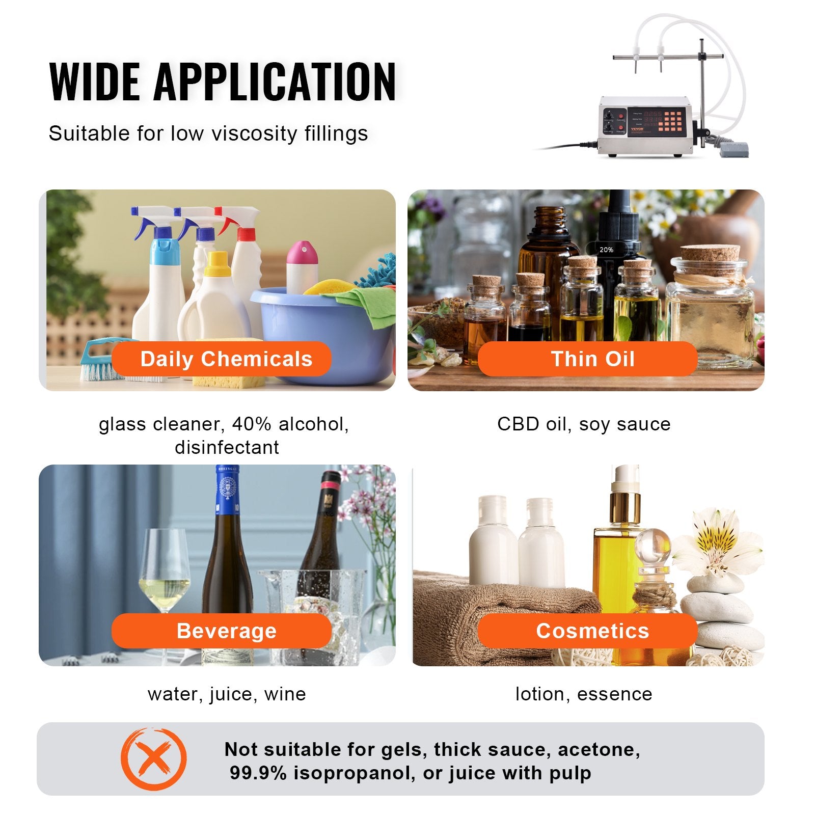 Food Storage: VEVOR Liquid Filling Machine, 10-4000ml Filling Capacity, Automatic Bottle Filler Machine Bottling Machine Digital Control for Milk, Water, Wine, Beverage, Soy Sauce, Vinegar, Alcohol (Double Nozzle)