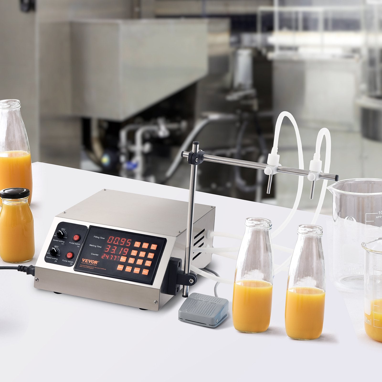 Food Storage: VEVOR Liquid Filling Machine, 10-4000ml Filling Capacity, Automatic Bottle Filler Machine Bottling Machine Digital Control for Milk, Water, Wine, Beverage, Soy Sauce, Vinegar, Alcohol (Double Nozzle)