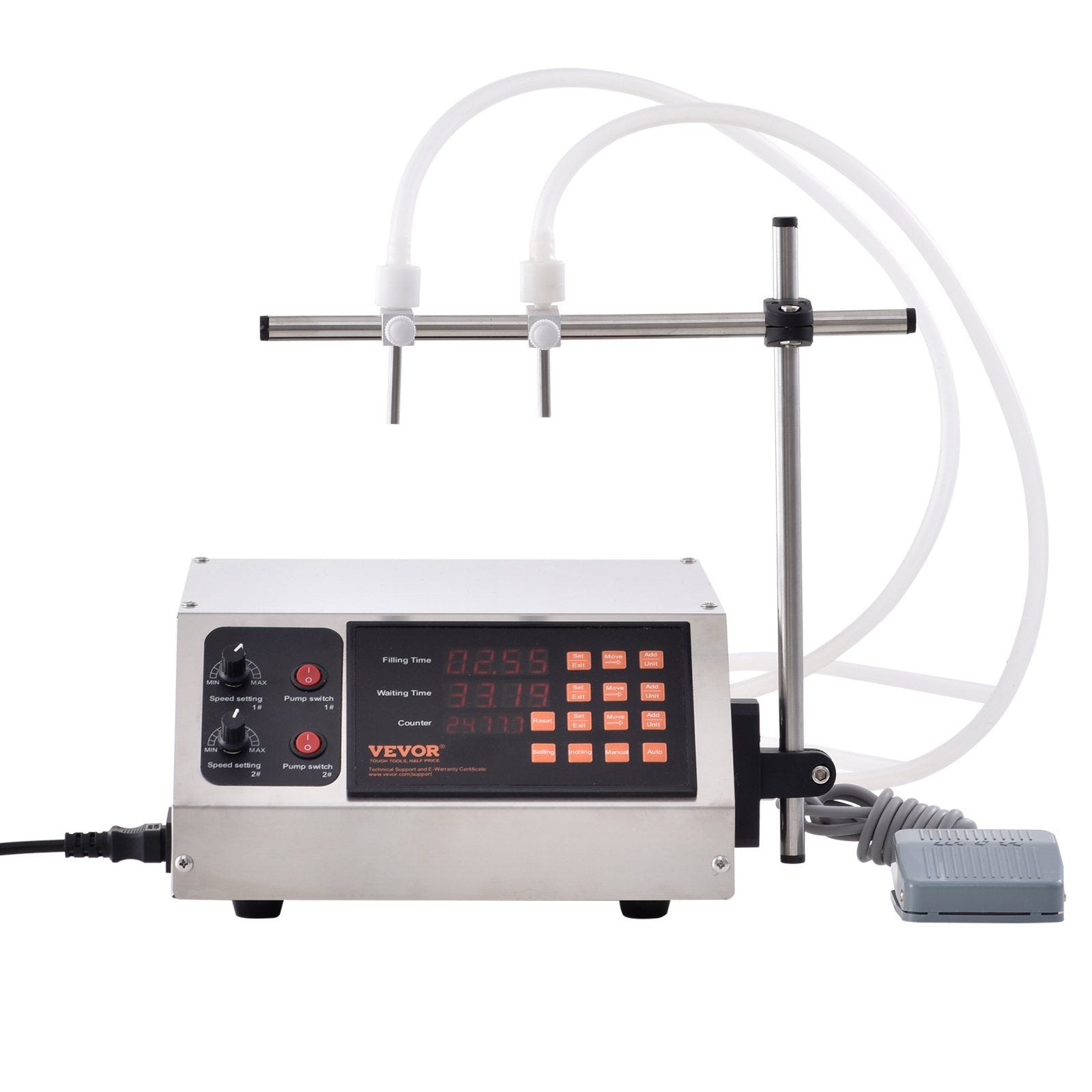 Food Storage: VEVOR Liquid Filling Machine, 10-4000ml Filling Capacity, Automatic Bottle Filler Machine Bottling Machine Digital Control for Milk, Water, Wine, Beverage, Soy Sauce, Vinegar, Alcohol (Double Nozzle)