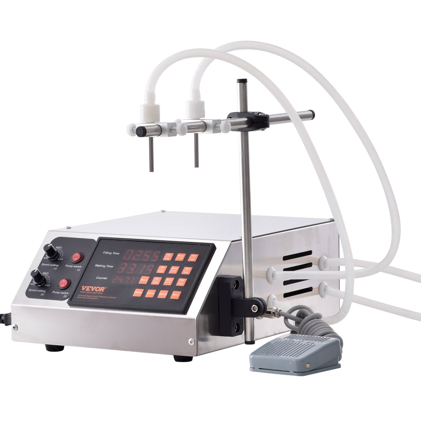 Food Storage: VEVOR Liquid Filling Machine, 10-4000ml Filling Capacity, Automatic Bottle Filler Machine Bottling Machine Digital Control for Milk, Water, Wine, Beverage, Soy Sauce, Vinegar, Alcohol (Double Nozzle)