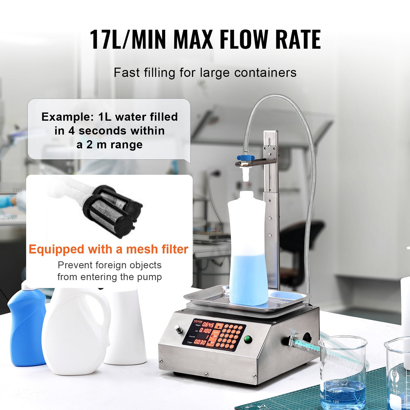 Food Storage: VEVOR Liquid Filling Machine, 30-15000 g Weighing Capacity, Automatic Bottle Filler Machine Bottling Machine Digital Control for Milk, Water, Oil, Wine, Beverage, Detergent, Shampoo (Single Nozzle)