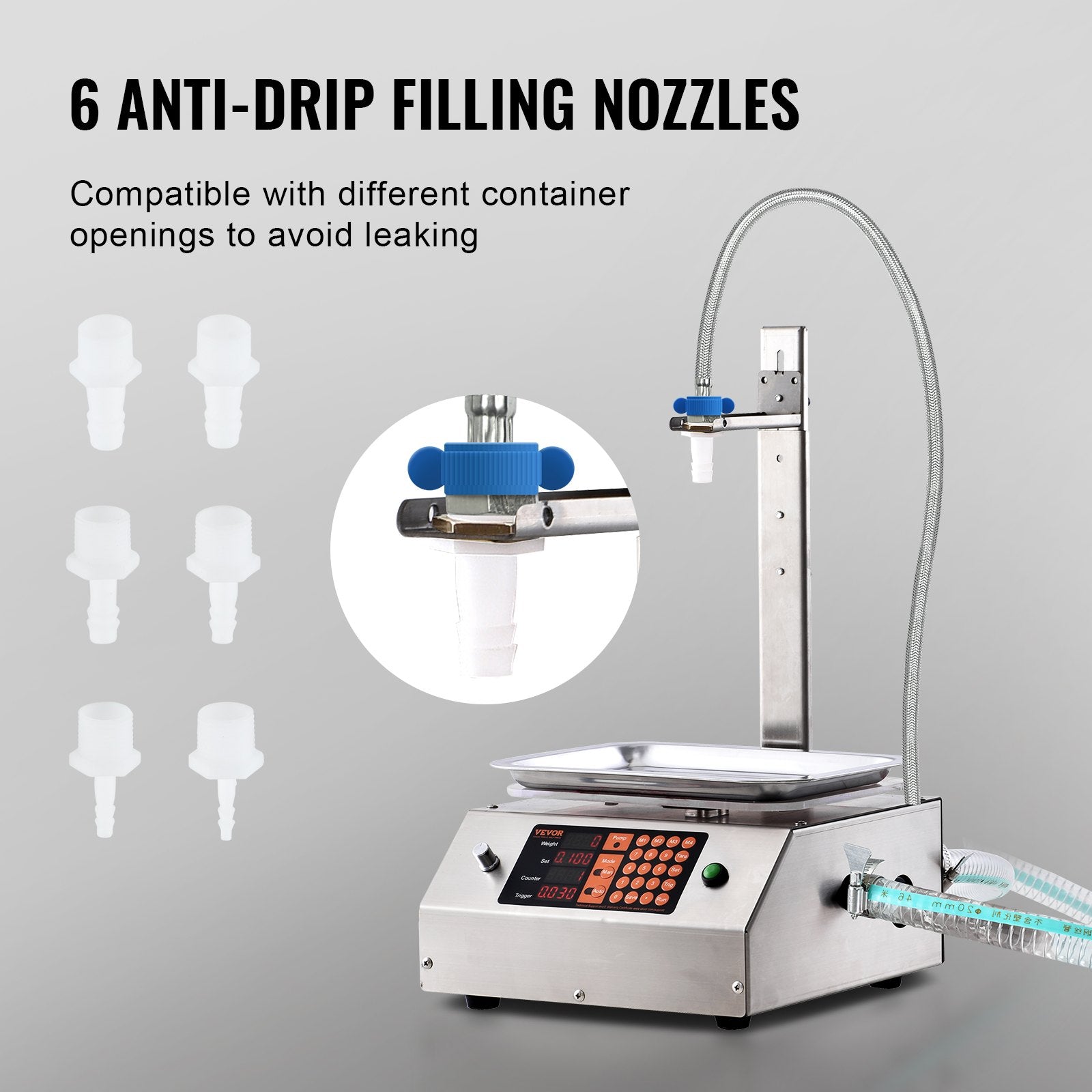 Food Storage: VEVOR Liquid Filling Machine, 30-15000 g Weighing Capacity, Automatic Bottle Filler Machine Bottling Machine Digital Control for Milk, Water, Oil, Wine, Beverage, Detergent, Shampoo (Single Nozzle)