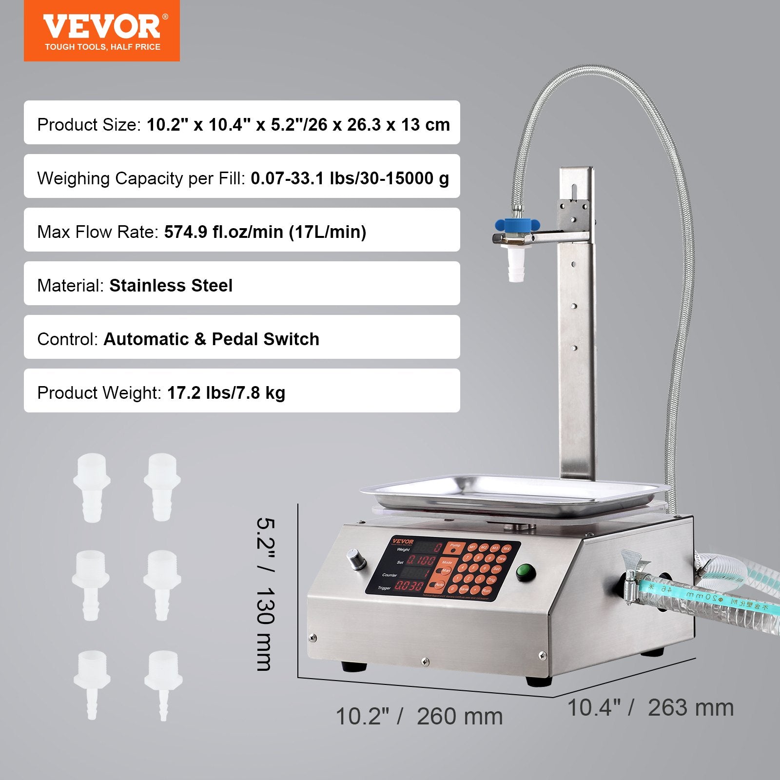 Food Storage: VEVOR Liquid Filling Machine, 30-15000 g Weighing Capacity, Automatic Bottle Filler Machine Bottling Machine Digital Control for Milk, Water, Oil, Wine, Beverage, Detergent, Shampoo (Single Nozzle)