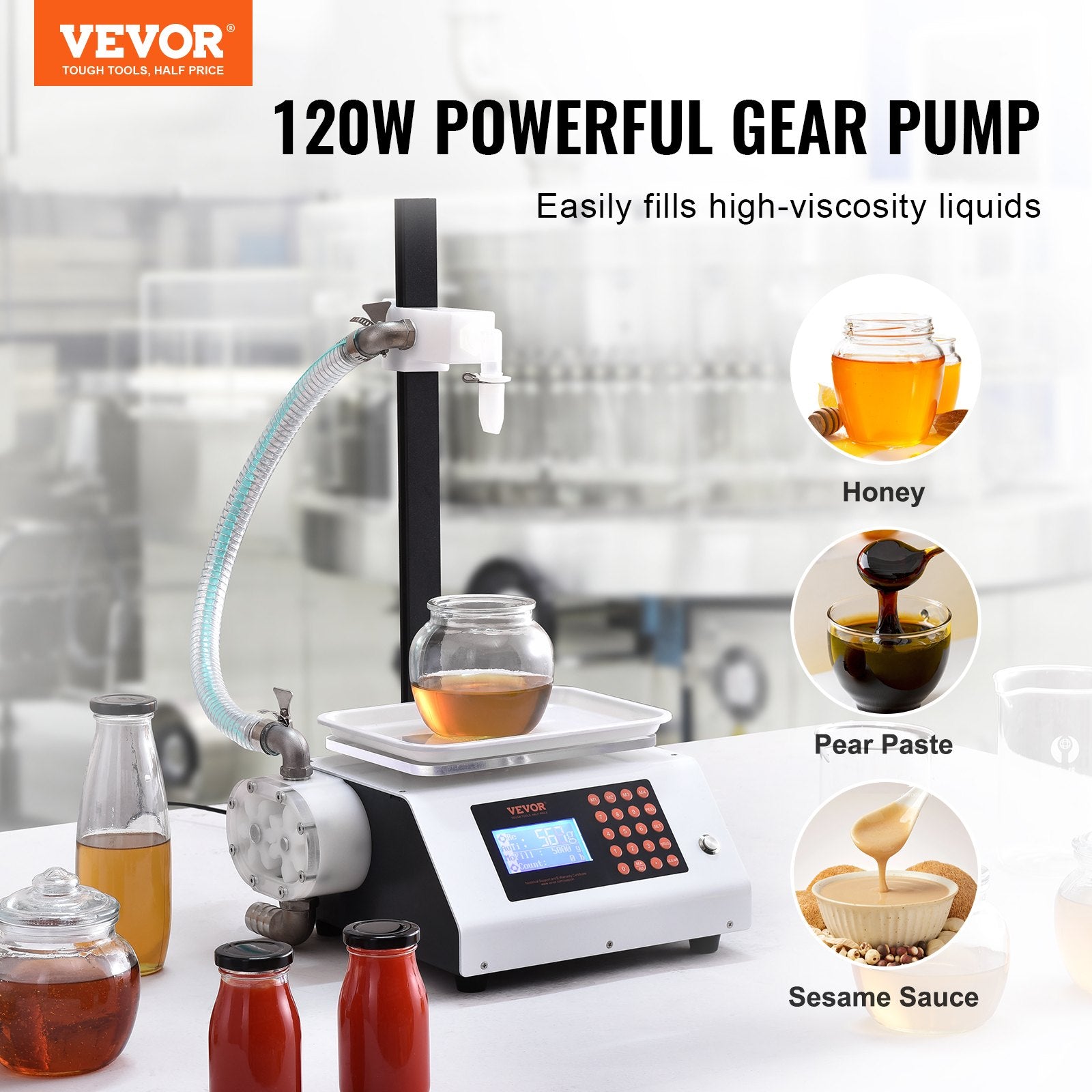 Liquid Filling Machine, 50-5000 g Weighing Capacity, Automatic Bottle Filler Machine Bottling Machine Gear Pump Digital Control for Honey, Oil, Wine, Detergent, Viscous Liquids (Single Nozzle)