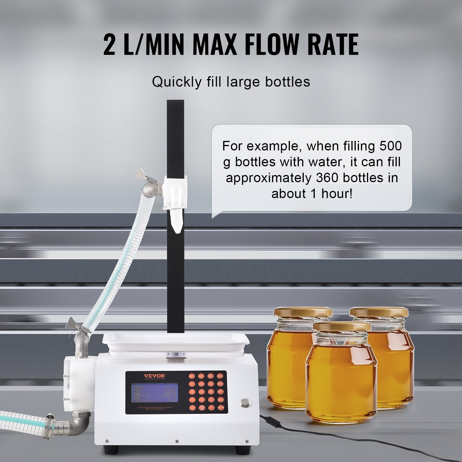Liquid Filling Machine, 50-5000 g Weighing Capacity, Automatic Bottle Filler Machine Bottling Machine Gear Pump Digital Control for Honey, Oil, Wine, Detergent, Viscous Liquids (Single Nozzle)