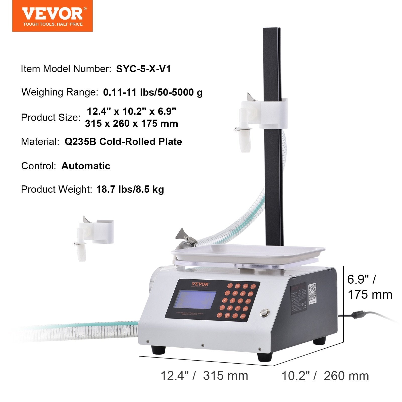 Liquid Filling Machine, 50-5000 g Weighing Capacity, Automatic Bottle Filler Machine Bottling Machine Gear Pump Digital Control for Honey, Oil, Wine, Detergent, Viscous Liquids (Single Nozzle)