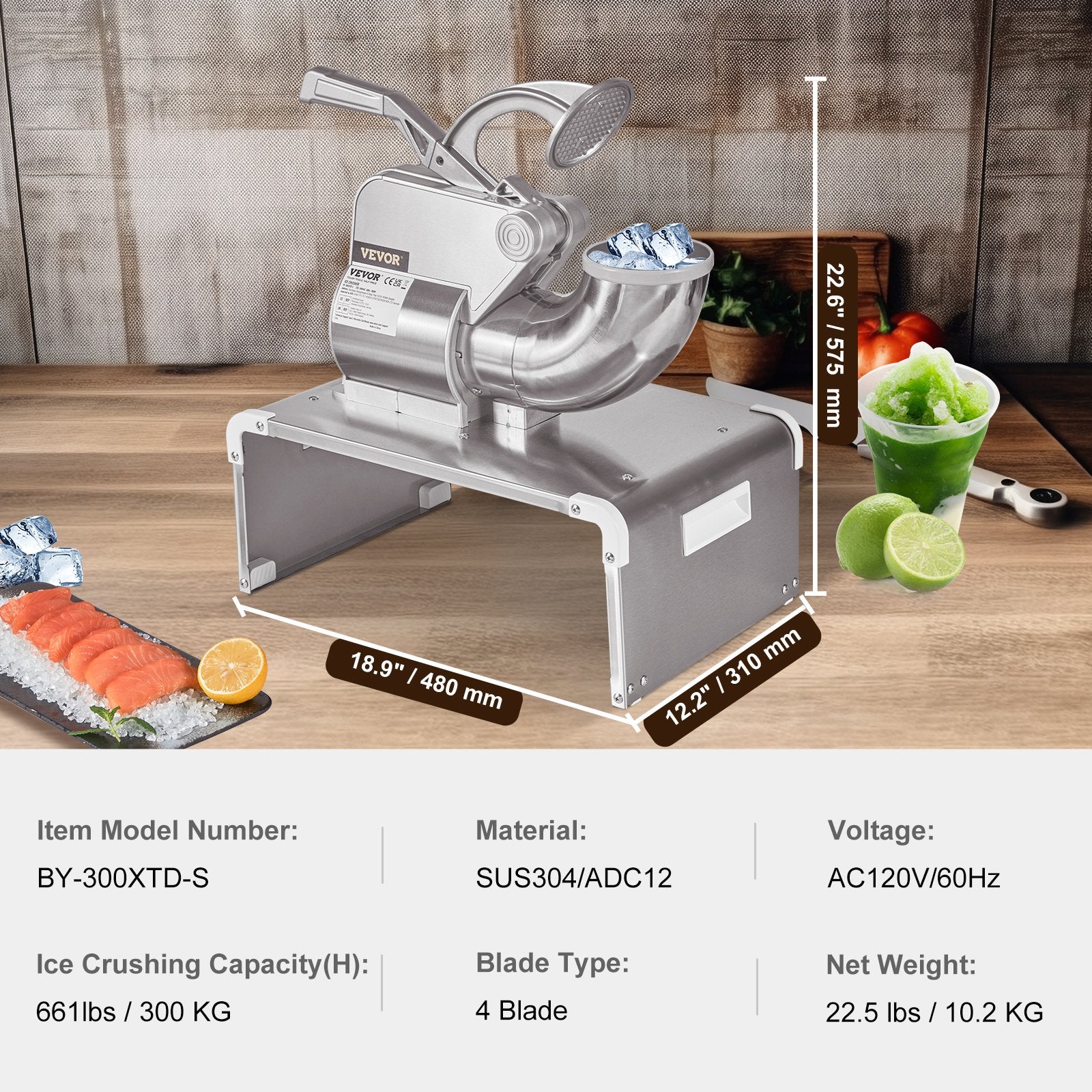 Commercial Ice Shaver Crusher, 661lbs Per Hour Electric Snow Cone Maker, 350W Shaved Ice Machine with Dual Blades for Parties Events Snack Bar, Home and Commercial Use