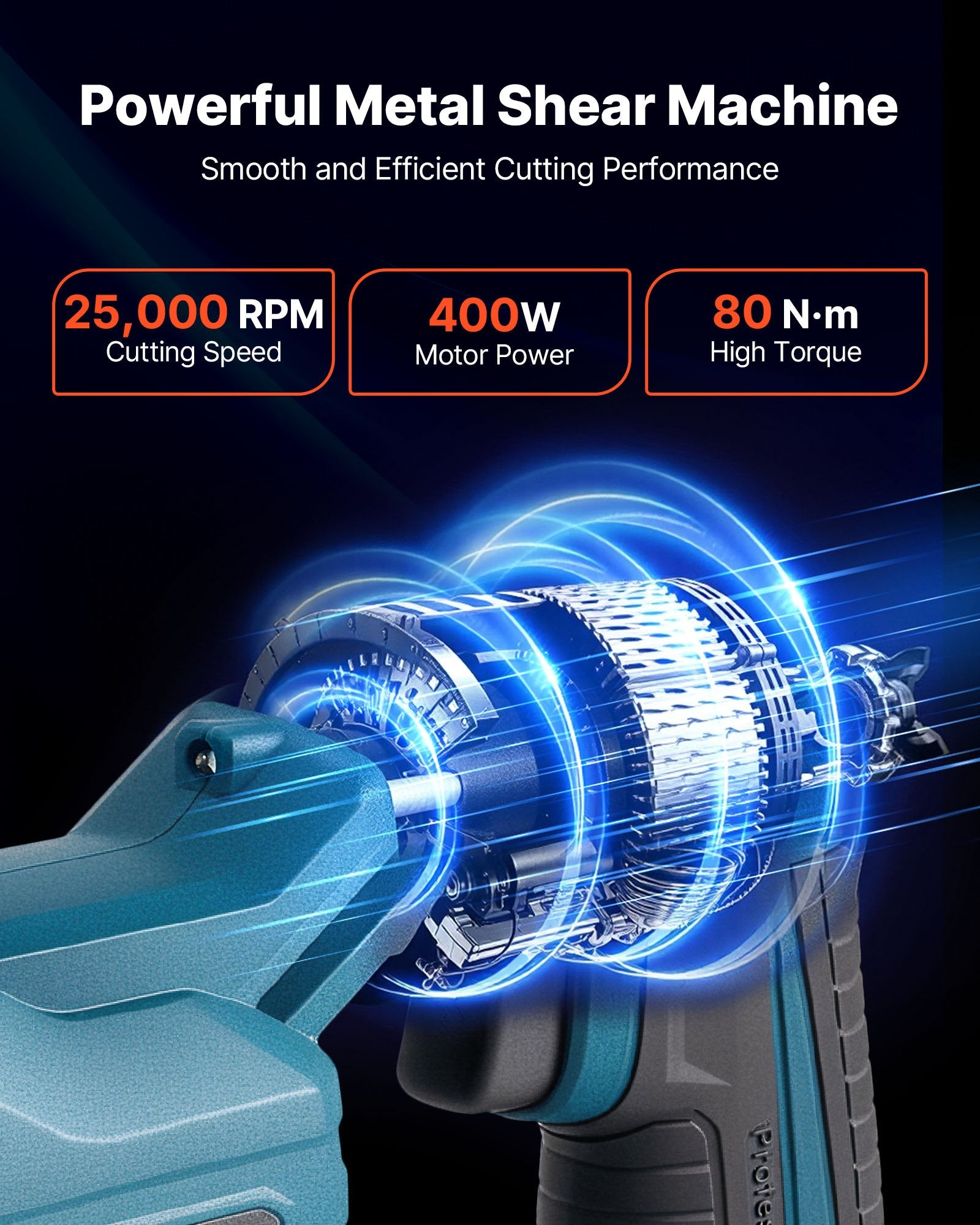 Metal Shear, Sheet Metal Cutter Cordless with 360-Degree Pivoting Head, Double Blades, 25000 RPM Speed, Cuts 18 GA Galvanized Steel, 20 GA Stainless Steel, Aluminum Plate, Plastic, Cardboard