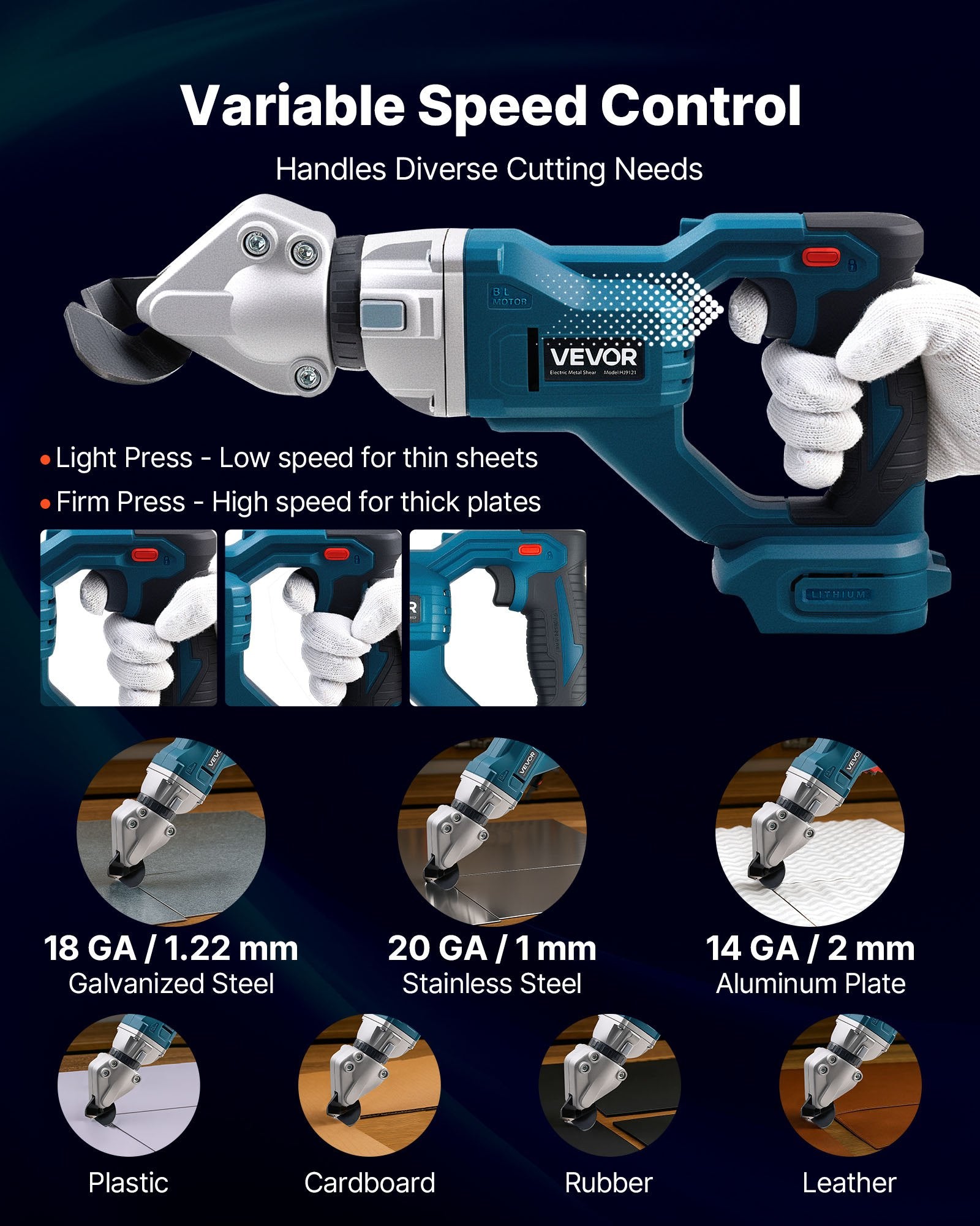 Metal Shear, Sheet Metal Cutter Cordless with 360-Degree Pivoting Head, Double Blades, 25000 RPM Speed, Cuts 18 GA Galvanized Steel, 20 GA Stainless Steel, Aluminum Plate, Plastic, Cardboard