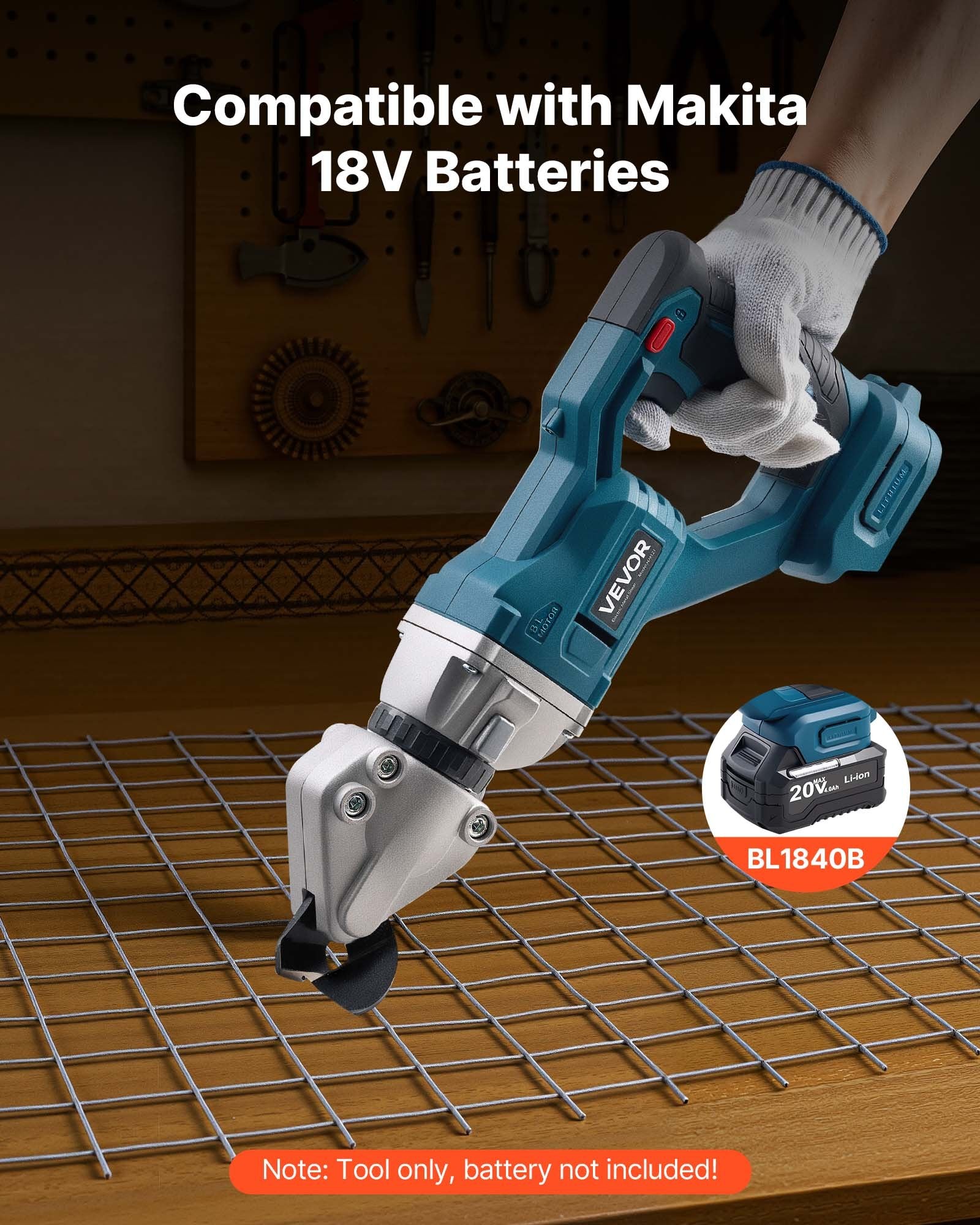 Metal Shear, Sheet Metal Cutter Cordless with 360-Degree Pivoting Head, Double Blades, 25000 RPM Speed, Cuts 18 GA Galvanized Steel, 20 GA Stainless Steel, Aluminum Plate, Plastic, Cardboard
