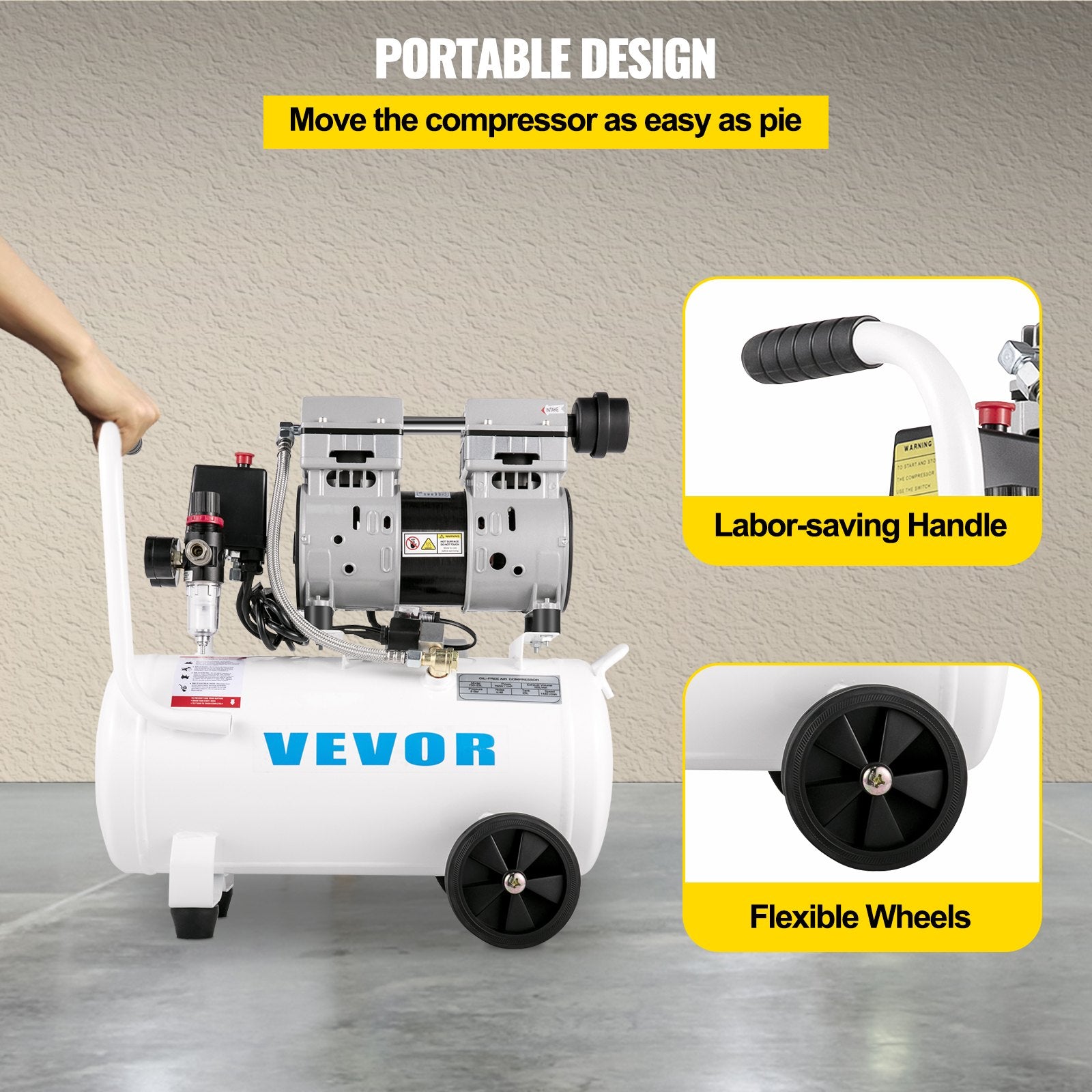 Air Compressor 6.6 Gallon, Portable Air Compressor 1 HP, Oil Free Air Compressor Steel Tank 750W, Pancake Air Compressor 115 PSI, Ultra Quiet Compressor for Home Repair, Tire Inflation