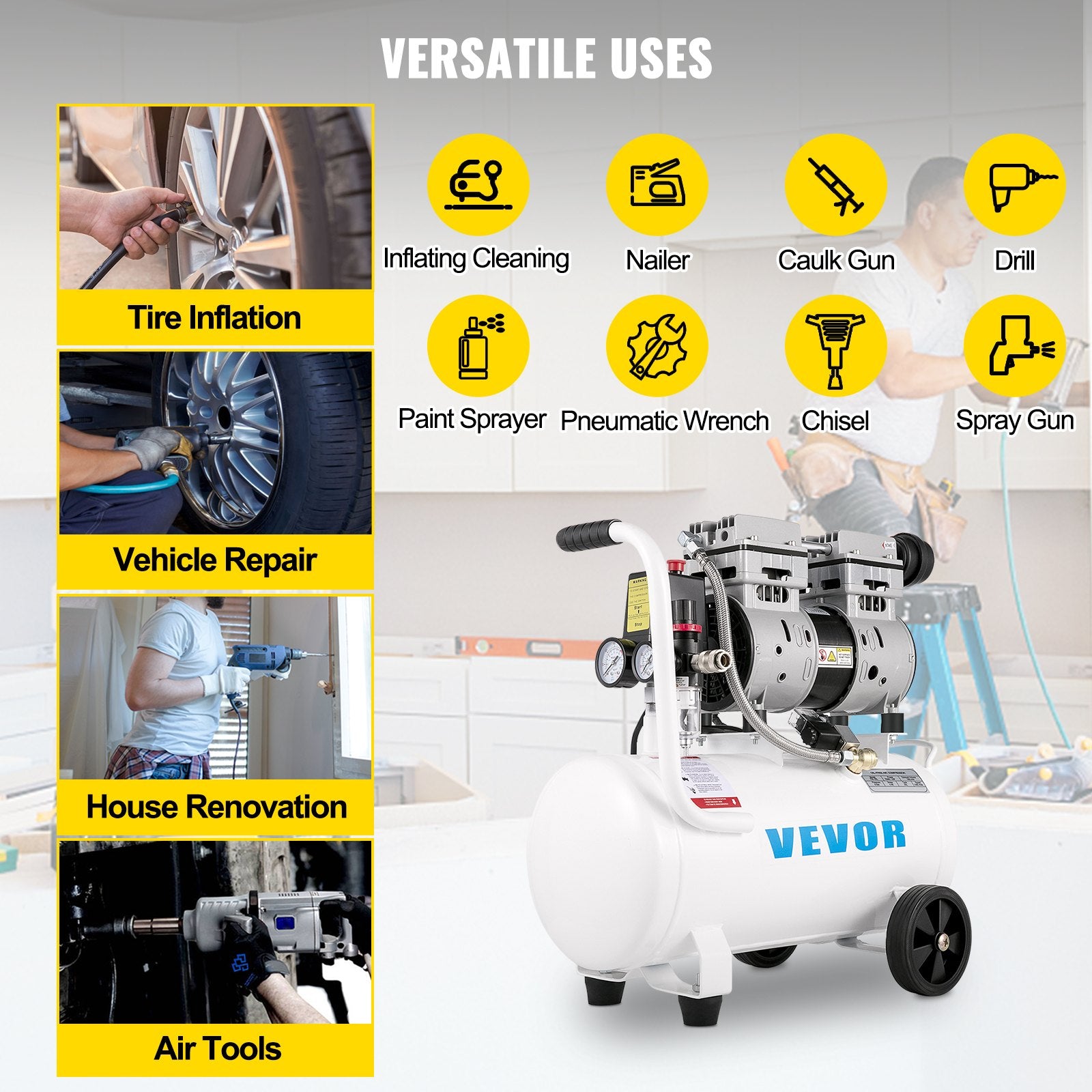Air Compressor 6.6 Gallon, Portable Air Compressor 1 HP, Oil Free Air Compressor Steel Tank 750W, Pancake Air Compressor 115 PSI, Ultra Quiet Compressor for Home Repair, Tire Inflation